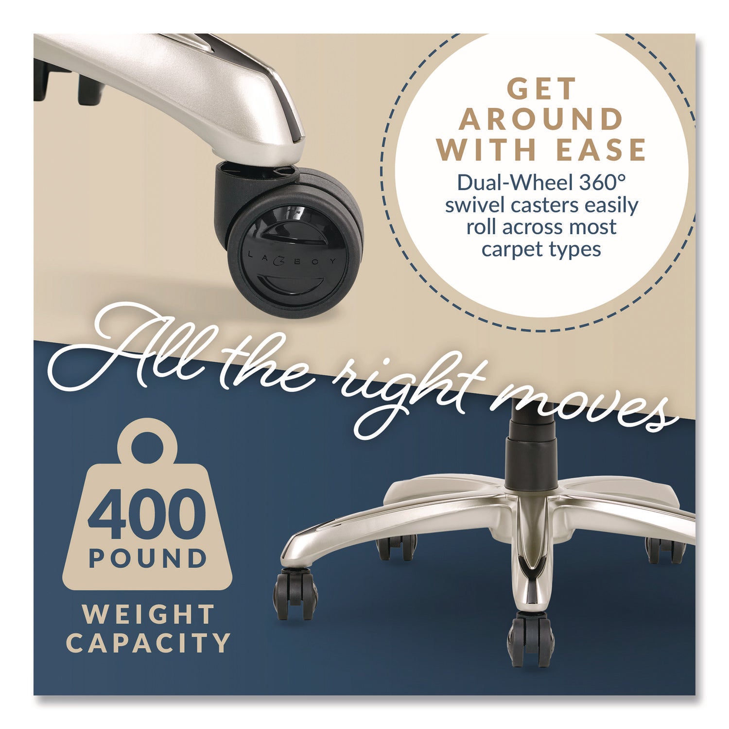 La-Z-Boy® Jenkins Executive Big and Tall Chair, Supports Up to 400 lb, 20" to 23" Seat Height, Brown Seat/Back, Silver/Black Base