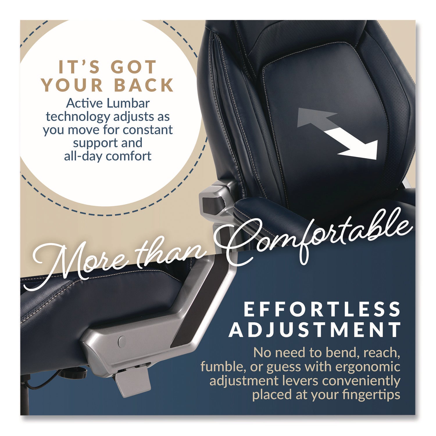 La-Z-Boy® Meyer Bonded Leather Executive Chair, Supports Up to 275 lb, 19" x 22.75", Navy Seat, Navy/Back, Silver Base