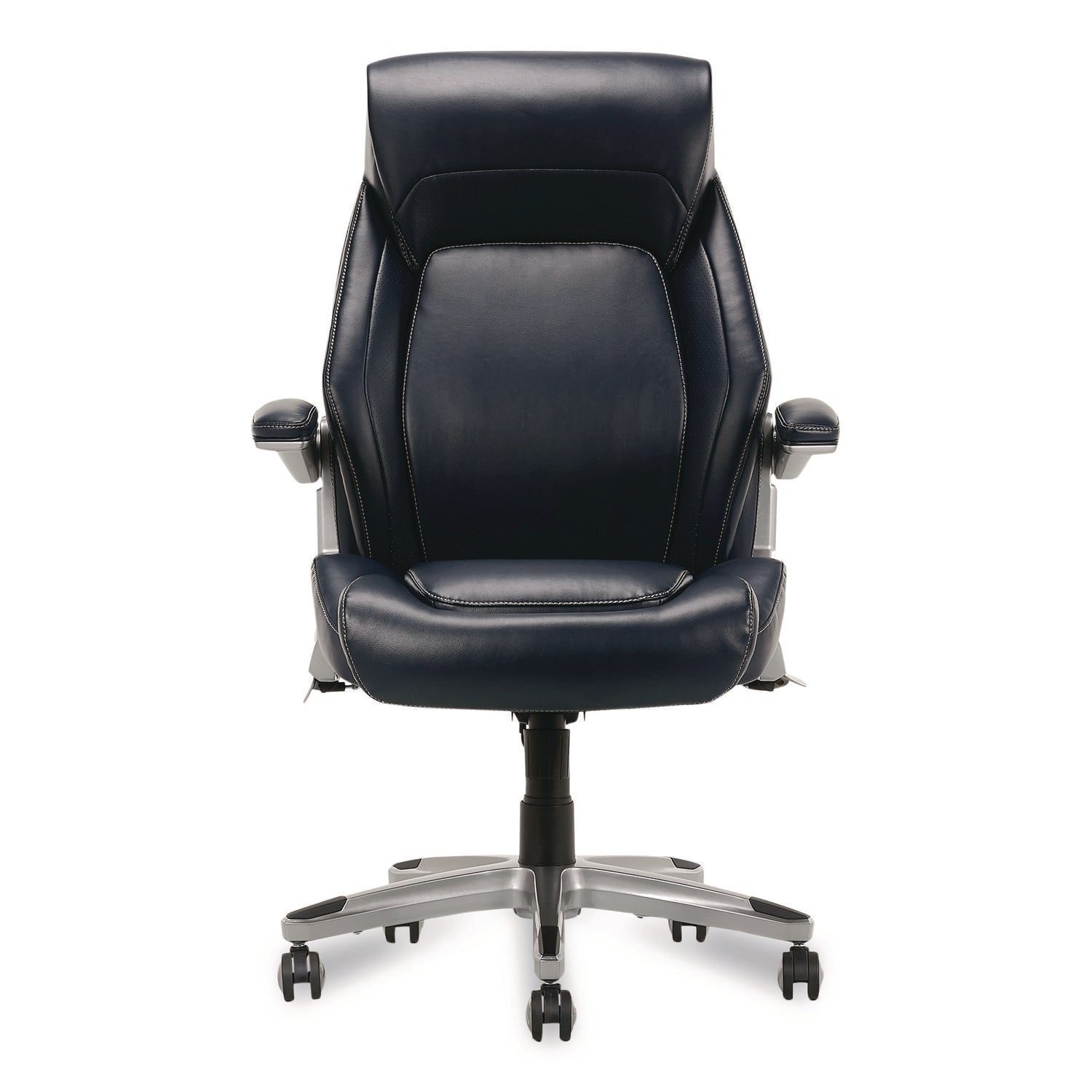 La-Z-Boy® Meyer Bonded Leather Executive Chair, Supports Up to 275 lb, 19" x 22.75", Navy Seat, Navy/Back, Silver Base