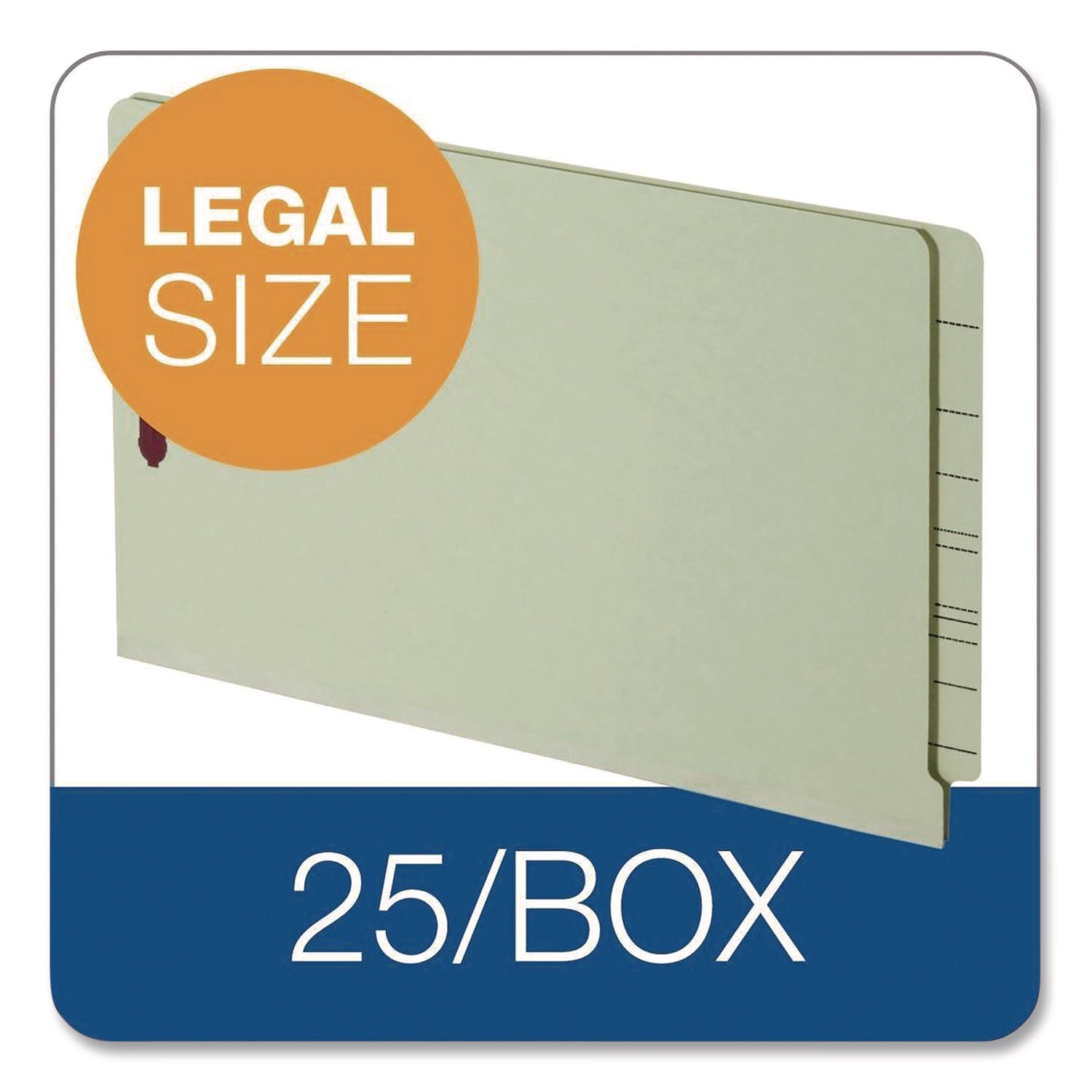 Pendaflex® Colored Pressboard End Tab Fastener Folders, 2 Fasteners, Legal Size, Light Green Exterior, 25/Box