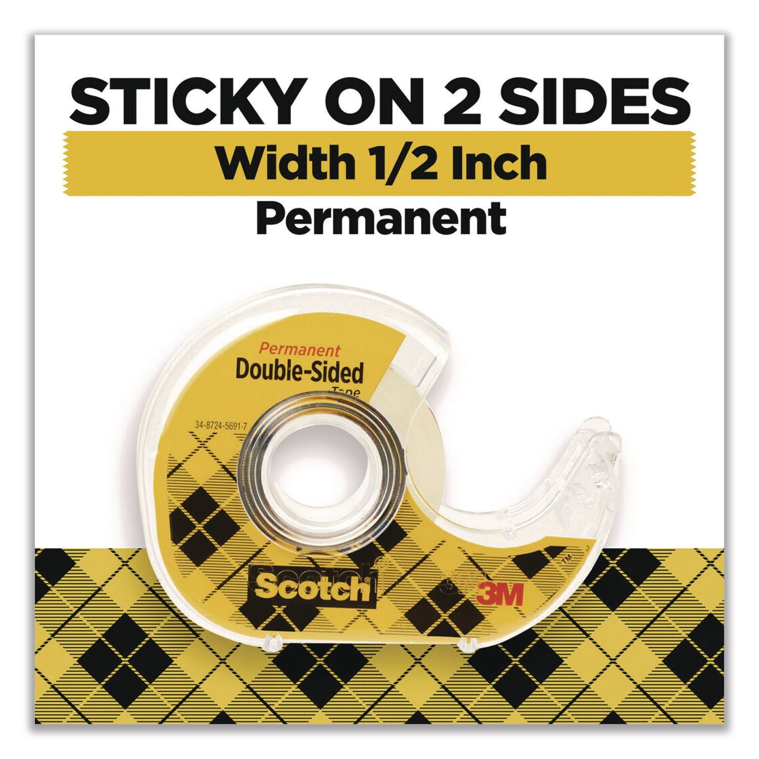 Scotch® Double-Sided Permanent Tape in Handheld Dispenser, 1" Core, 0.5" x 500", 6/Pack