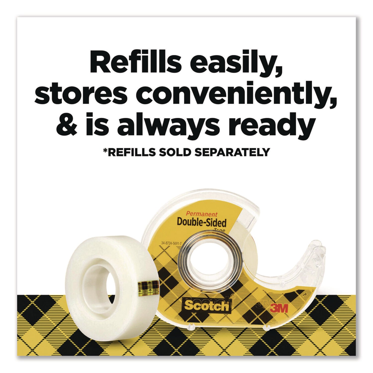 Scotch® Double-Sided Permanent Tape in Handheld Dispenser, 1" Core, 0.5" x 500", 6/Pack