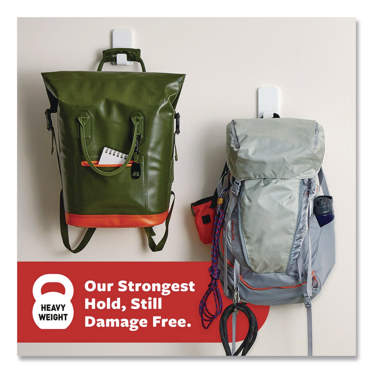 Command™ X-Large Utility Hooks, Plastic, White, 15 lb Capacity, 1 Hook and 4 Strips