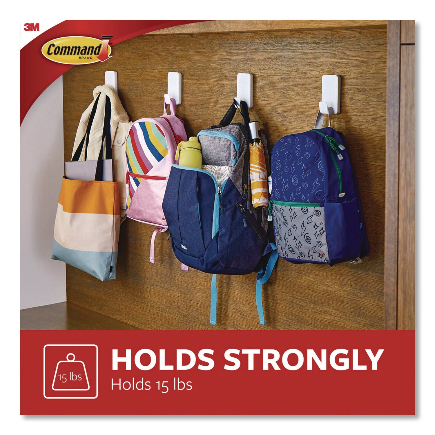 Command™ X-Large Utility Hooks, Plastic, White, 15 lb Capacity, 1 Hook and 4 Strips