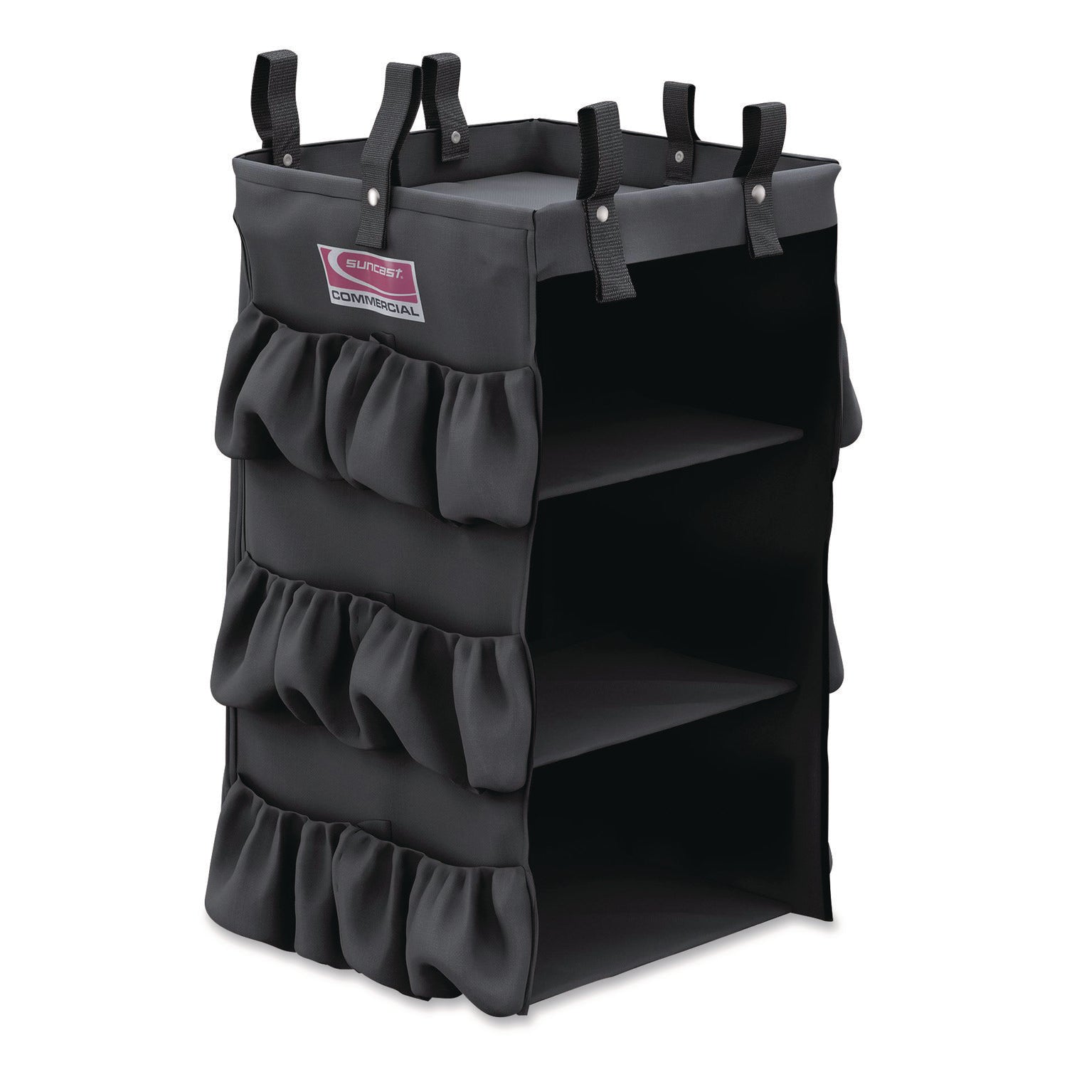Suncast Commercial® 3-Sided Hanging Bag with Shelves for Suncast Commercial HKC1000/HKC2000 Housekeeping Carts, 25.4 gal, 15.7 x 12.4 x 30, Black