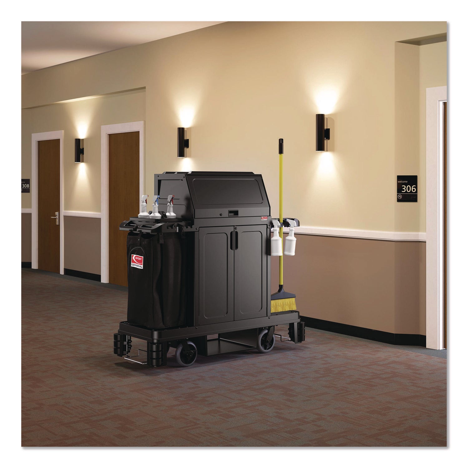 Suncast Commercial® Lockable Hood Accessory for Suncast Commercial Full-Size Housekeeping Carts HKC1000/HKC2000, Plastic, Black