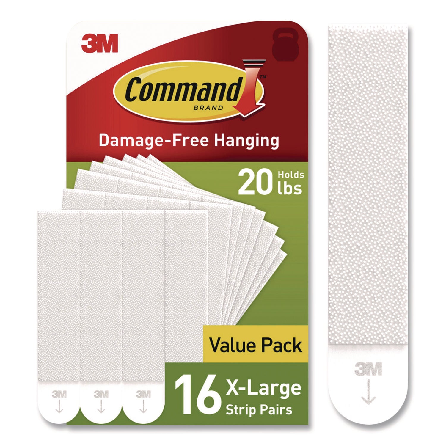 Command™ Picture Hanging Strips, X-Large, Removable, Holds up to 20 lbs per 4 Strips, White, 16 Pairs/Pack