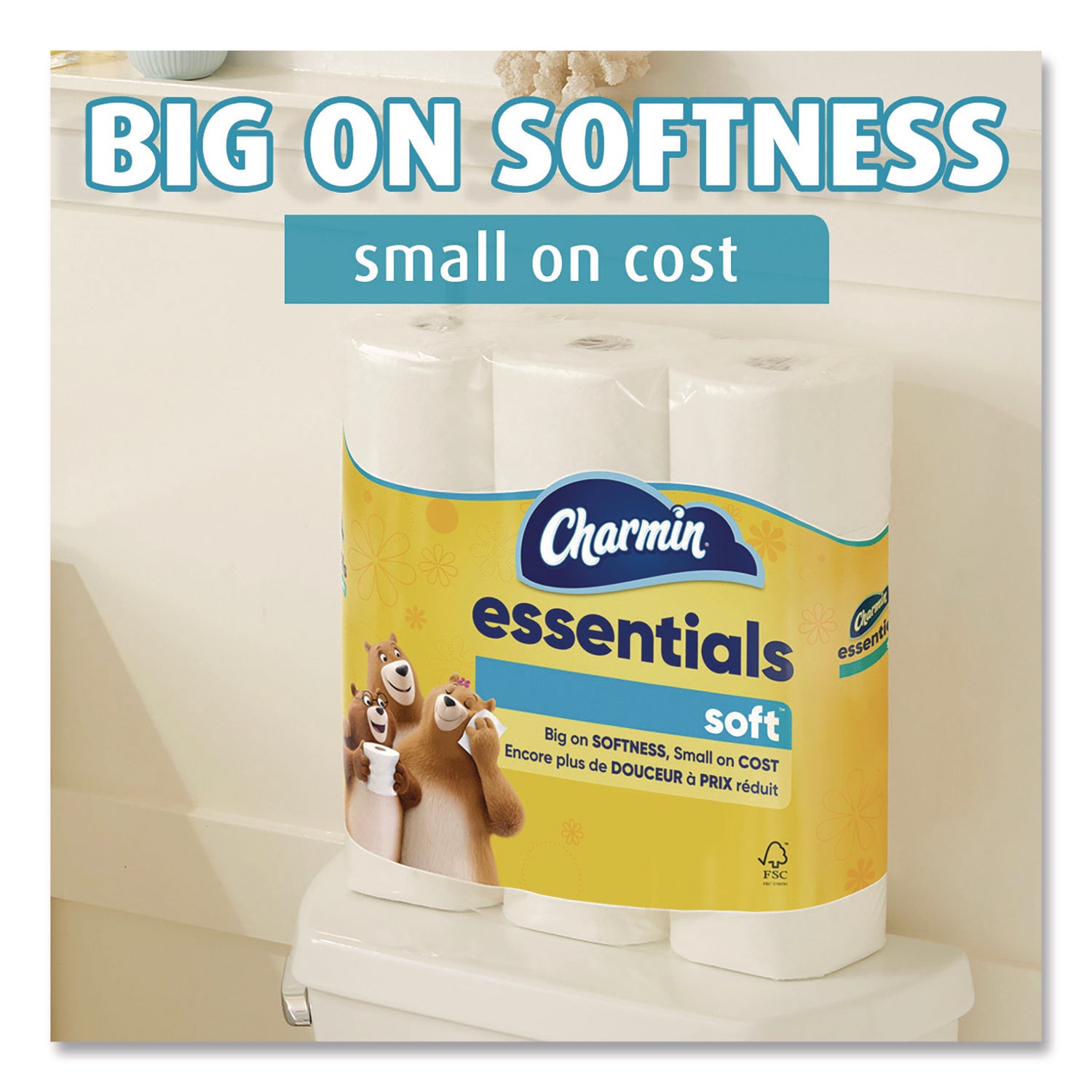 Charmin® Essentials Soft Bathroom Tissue, Septic Safe, 2-Ply, White, 330 Sheets/Roll, 9 Rolls/Pack, 4 Packs/Carton