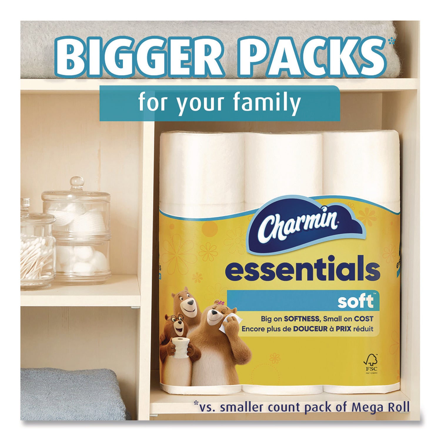 Charmin® Essentials Soft Bathroom Tissue, Septic Safe, 2-Ply, White, 330 Sheets/Roll, 9 Rolls/Pack, 4 Packs/Carton