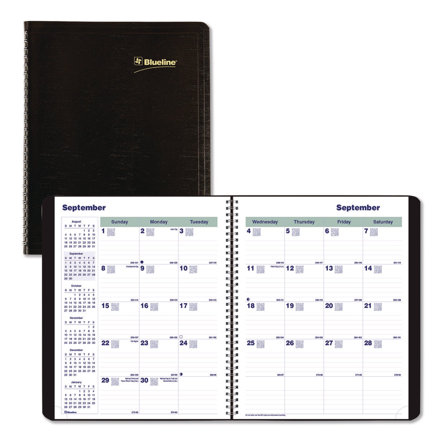 Blueline® Plan and Link Monthly Planner, 9.25 x 7.25, Black Distressed Faux Leather Cover, 16-Month: Sept 2024 to Dec 2025