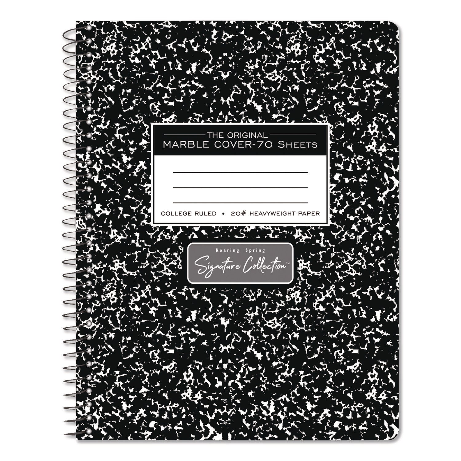 Roaring Spring® Signature Collection Spiralbound Composition Book, Medium/College Rule, Black Marble Cover, (70) 9.75 x 7 Sheets