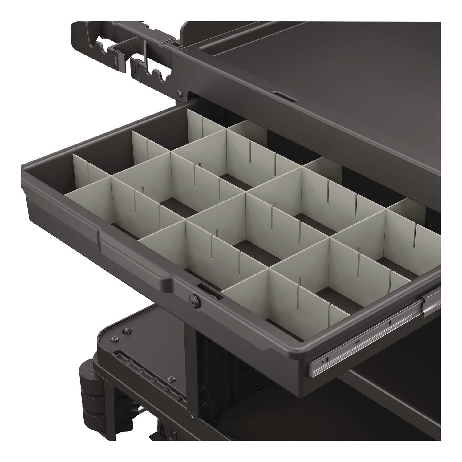 Suncast Commercial® Lockable Slide Drawer with Dividers for Suncast Commercial Full-Size Housekeeping Carts HKC1000/HKC2000, Plastic, Black