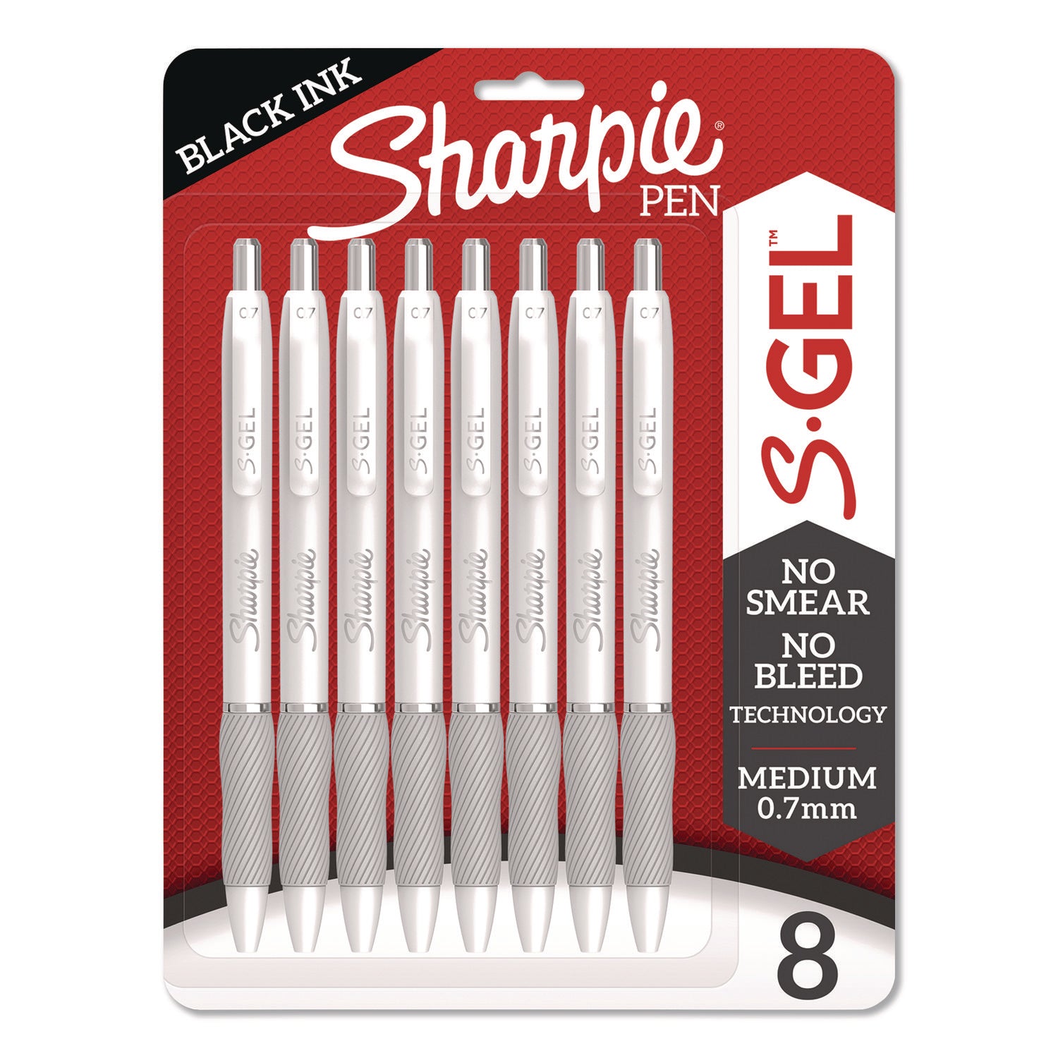Sharpie® S-Gel™ S-Gel Fashion Barrel Gel Pen, Retractable, Medium 0.7 mm, Black Ink, Pearl White Barrel, 8/Pack