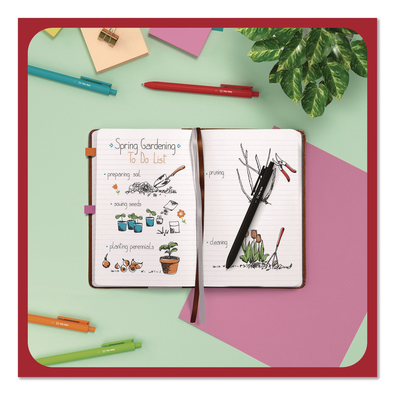 TRU RED™ Hardcover Business Journal, Elastic Closure, 1-Subject, Narrow Rule, Cognac Cover, (96) 8 x 5.5 Sheets