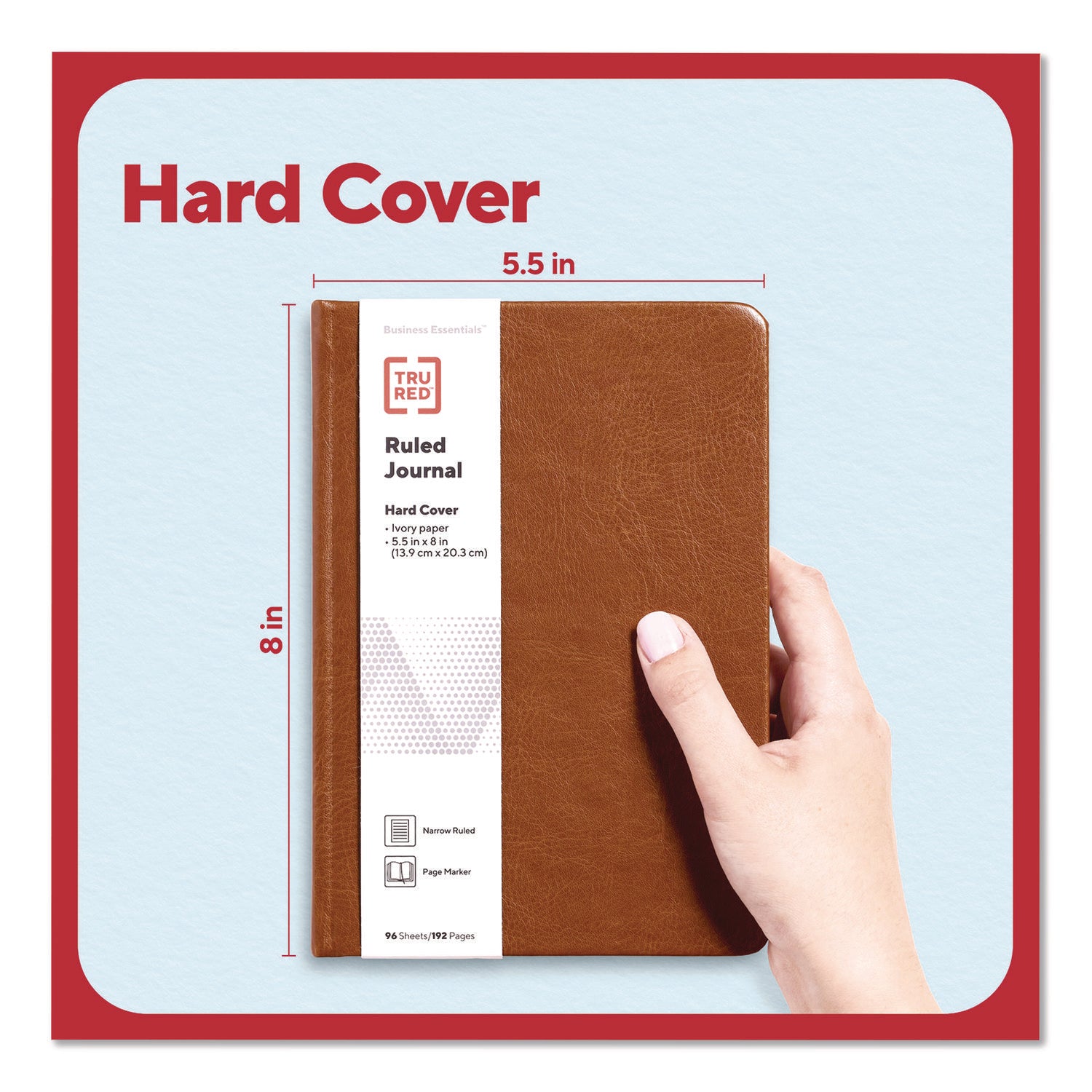 TRU RED™ Hardcover Business Journal, Elastic Closure, 1-Subject, Narrow Rule, Cognac Cover, (96) 8 x 5.5 Sheets