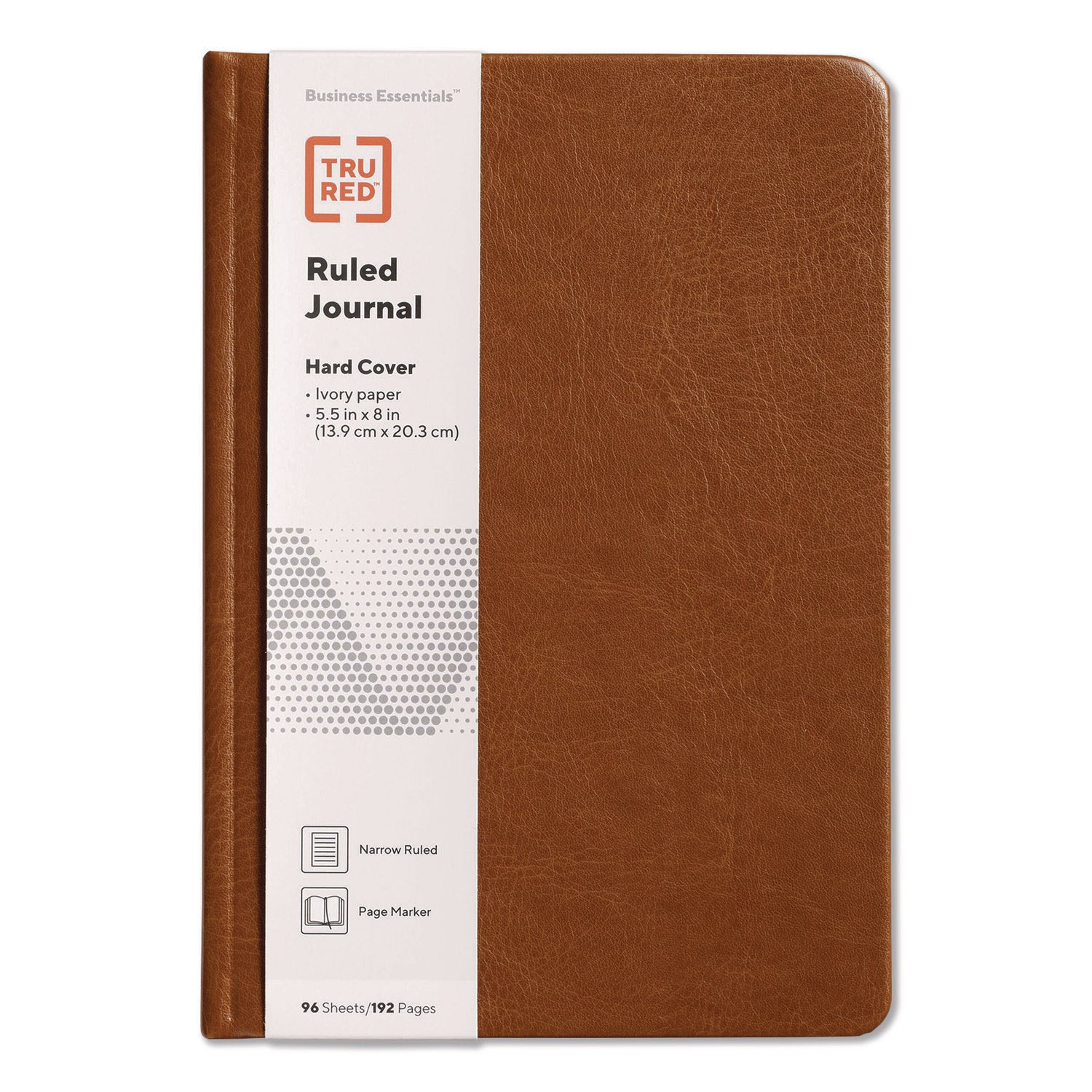TRU RED™ Hardcover Business Journal, Elastic Closure, 1-Subject, Narrow Rule, Cognac Cover, (96) 8 x 5.5 Sheets