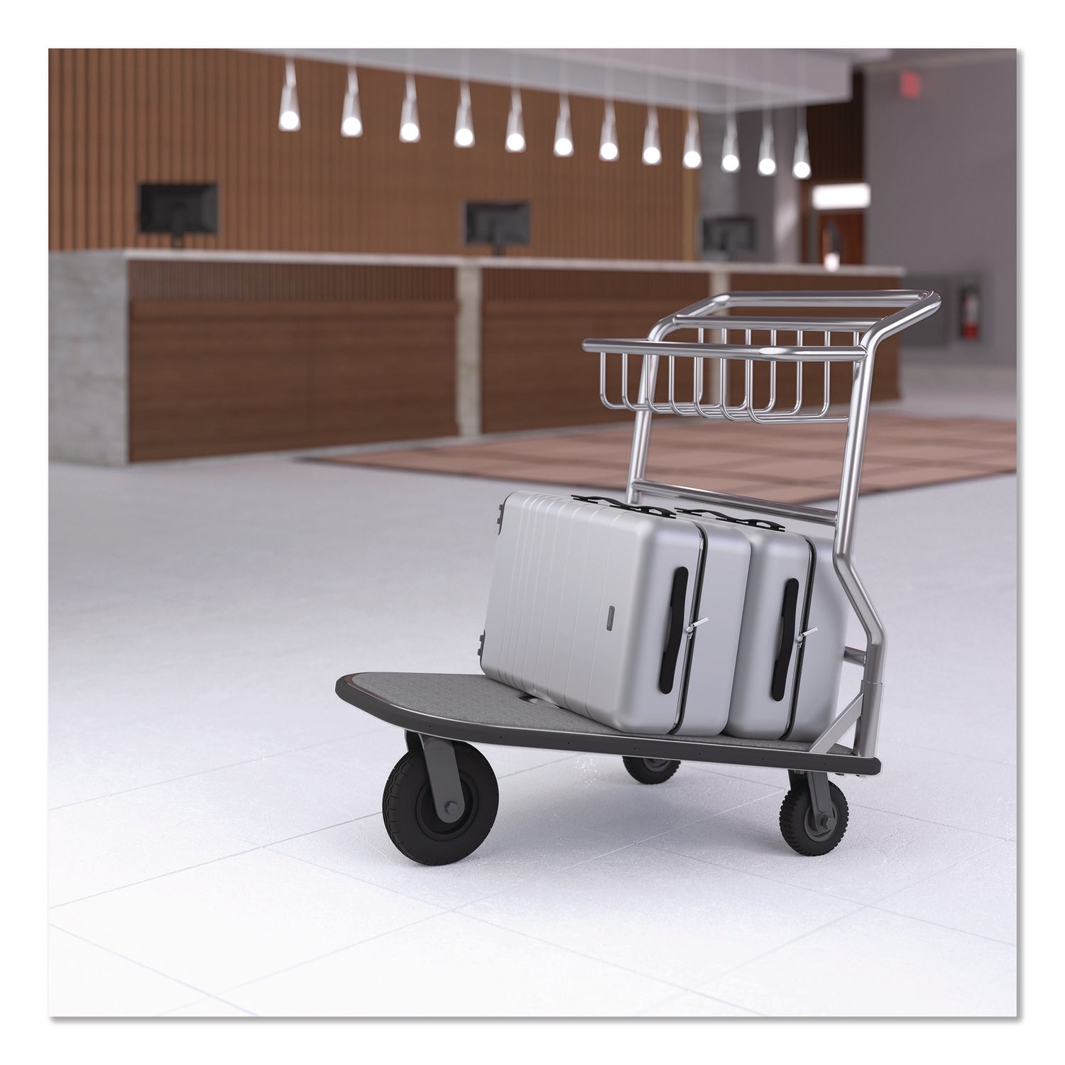 Suncast Commercial® Nesting Luggage Cart with Carpeted Platform, 300 lb Capacity, 27 x 37 x 37.5, Silver/Black