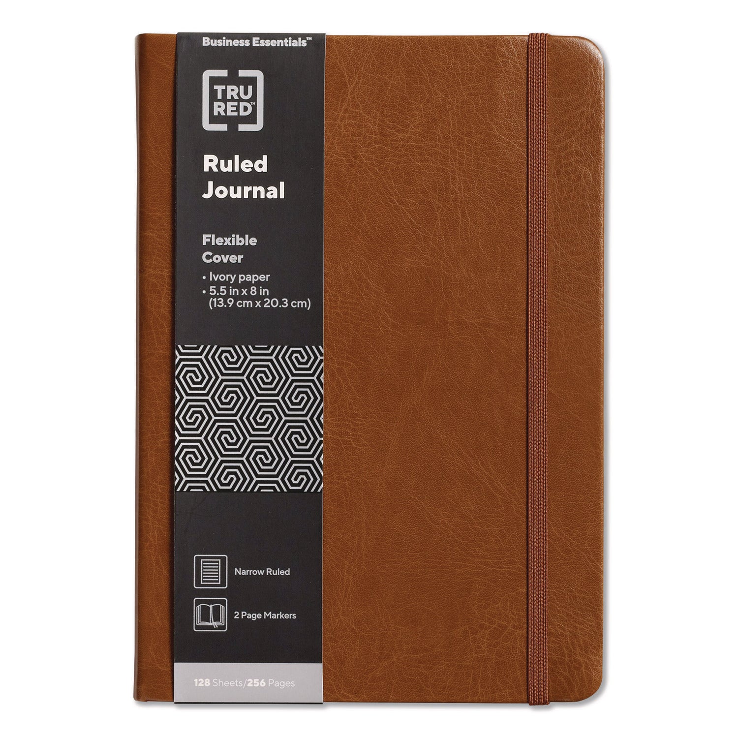 TRU RED™ Flexible-Cover Business Journal, Elastic Closure, 1-Subject, Narrow Rule, Cognac Cover, (128) 8 x 5.5 Sheets