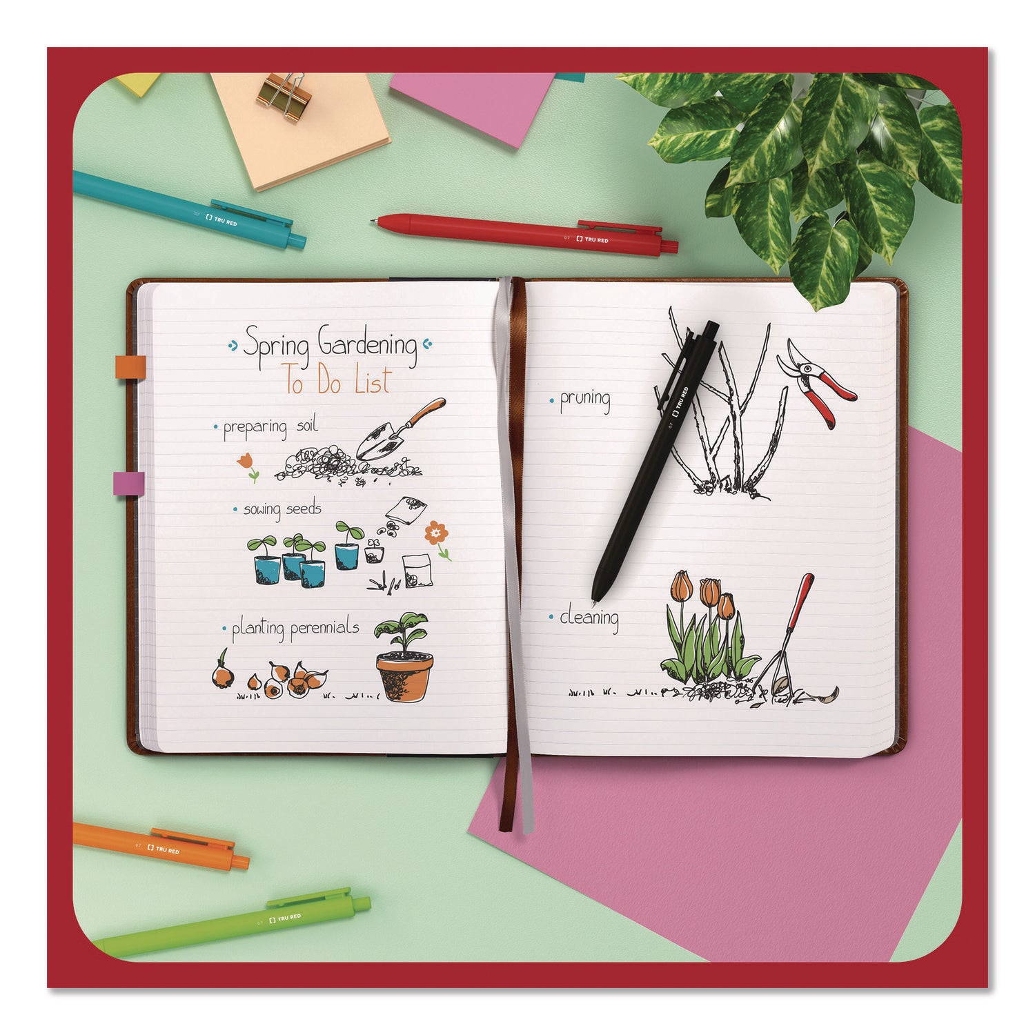 TRU RED™ Flexible-Cover Business Journal, Elastic Closure, 1-Subject, Narrow Rule, Cognac Cover, (128) 10 x 8 Sheets