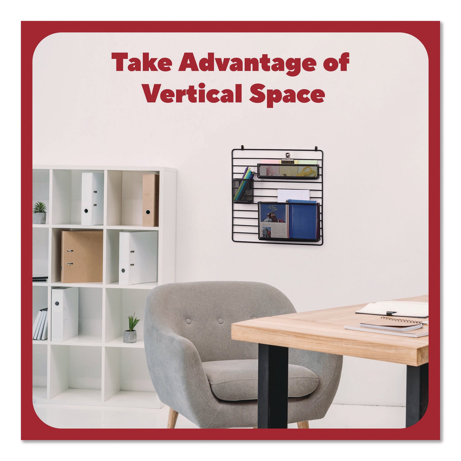 TRU RED™ Metal Mesh 3-Compartment Cubicle/Wall-Mount Office Supplies Organizer, 15" x 15", Black