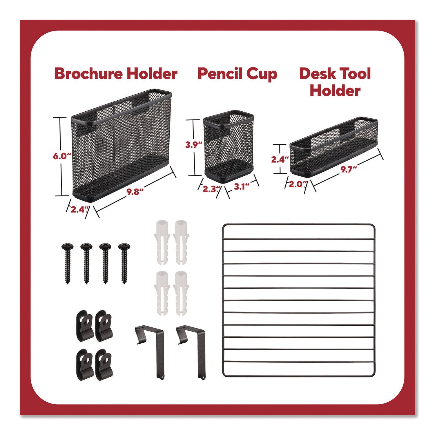 TRU RED™ Metal Mesh 3-Compartment Cubicle/Wall-Mount Office Supplies Organizer, 15" x 15", Black