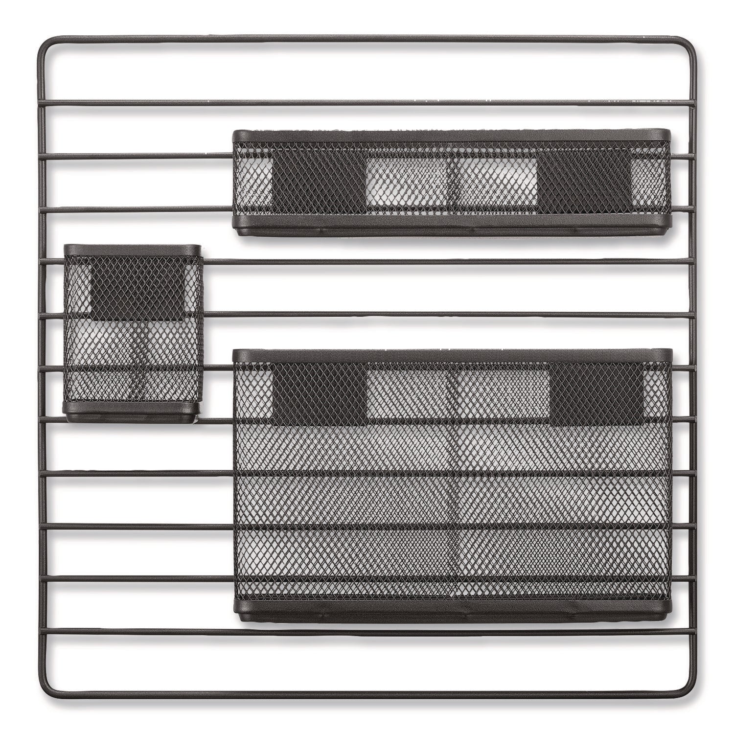 TRU RED™ Metal Mesh 3-Compartment Cubicle/Wall-Mount Office Supplies Organizer, 15" x 15", Black
