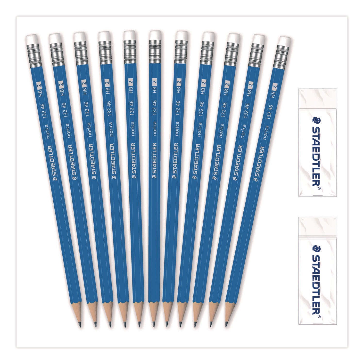 Staedtler® Pre-Sharpened Wooden Pencils with (20) Block Erasers, HB #2 Black Lead, Blue Barrel, 250/Pack
