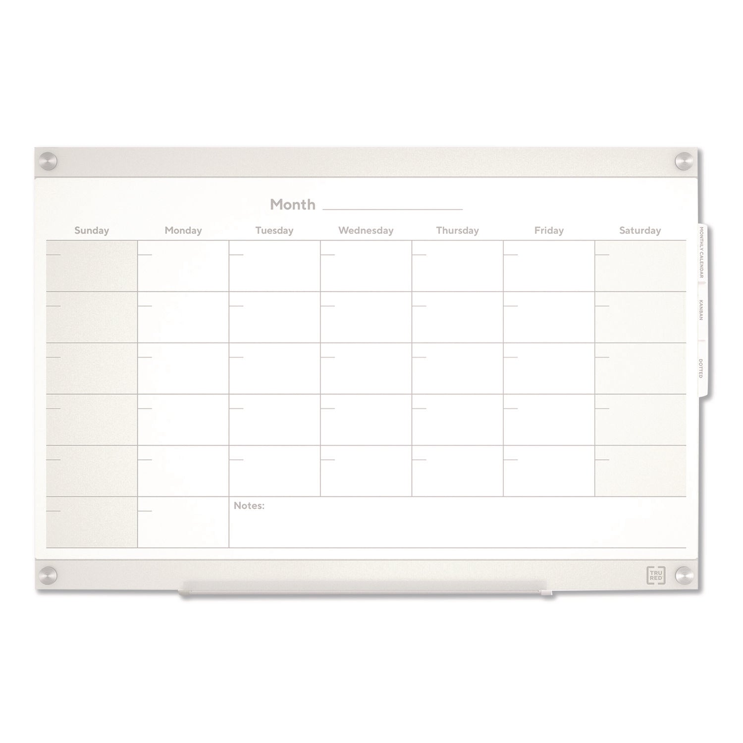 TRU RED™ Magnetic Glass Dry Erase Board with Templates, Six Views, 3 ft x 2 ft, White Surface
