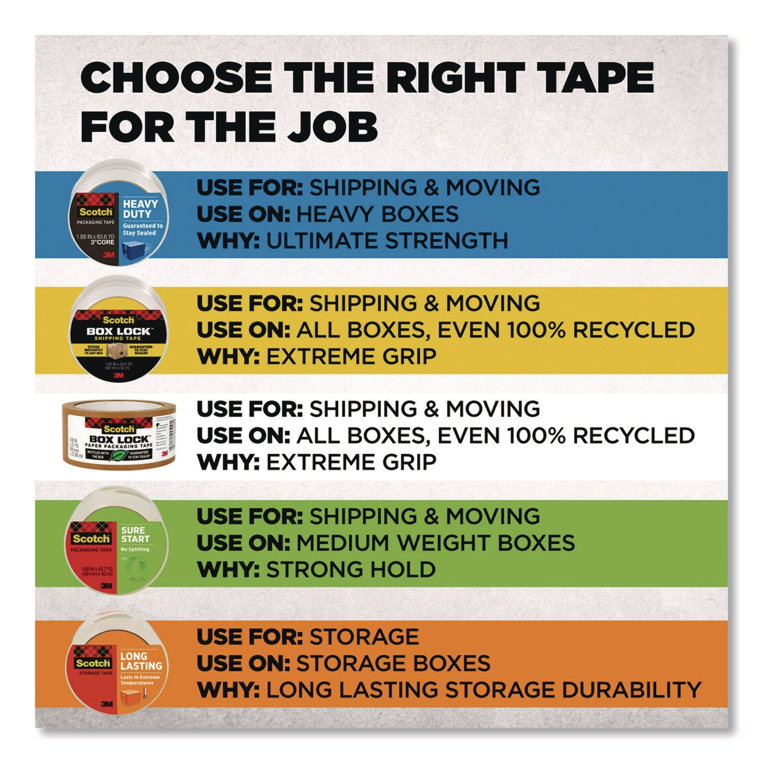 Scotch® 3850 Heavy-Duty Packaging Tape, 3" Core, 1.88" x 43.7 yd, Clear, 6/Pack