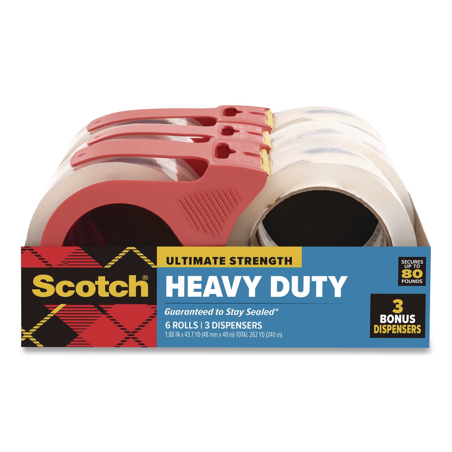Scotch® 3850 Heavy-Duty Packaging Tape, 3" Core, 1.88" x 43.7 yd, Clear, 6/Pack
