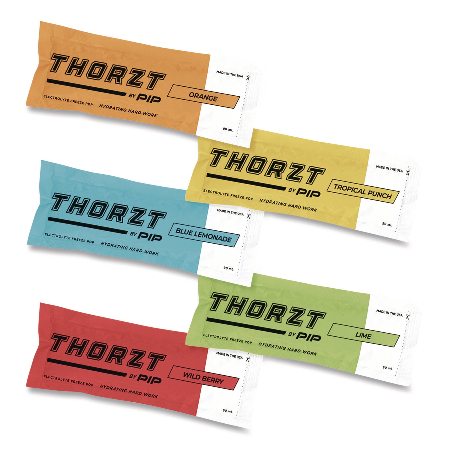 THORZT by PIP Electrolyte Freeze Pops, Assorted Flavors, 3 oz Tube, 10 Tubes/Bag, 15 Bags/Carton