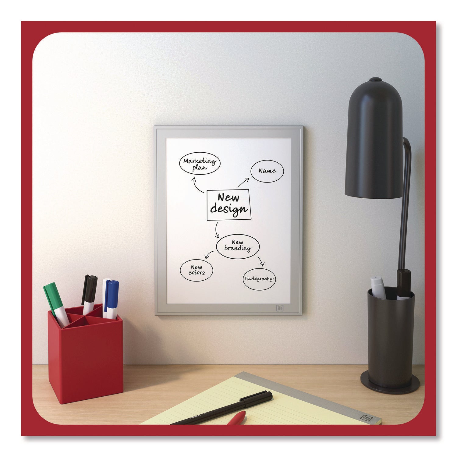 TRU RED™ Mini Melamine Dry Erase Board, 8.5" x 11" White Surface, Aluminum Frame