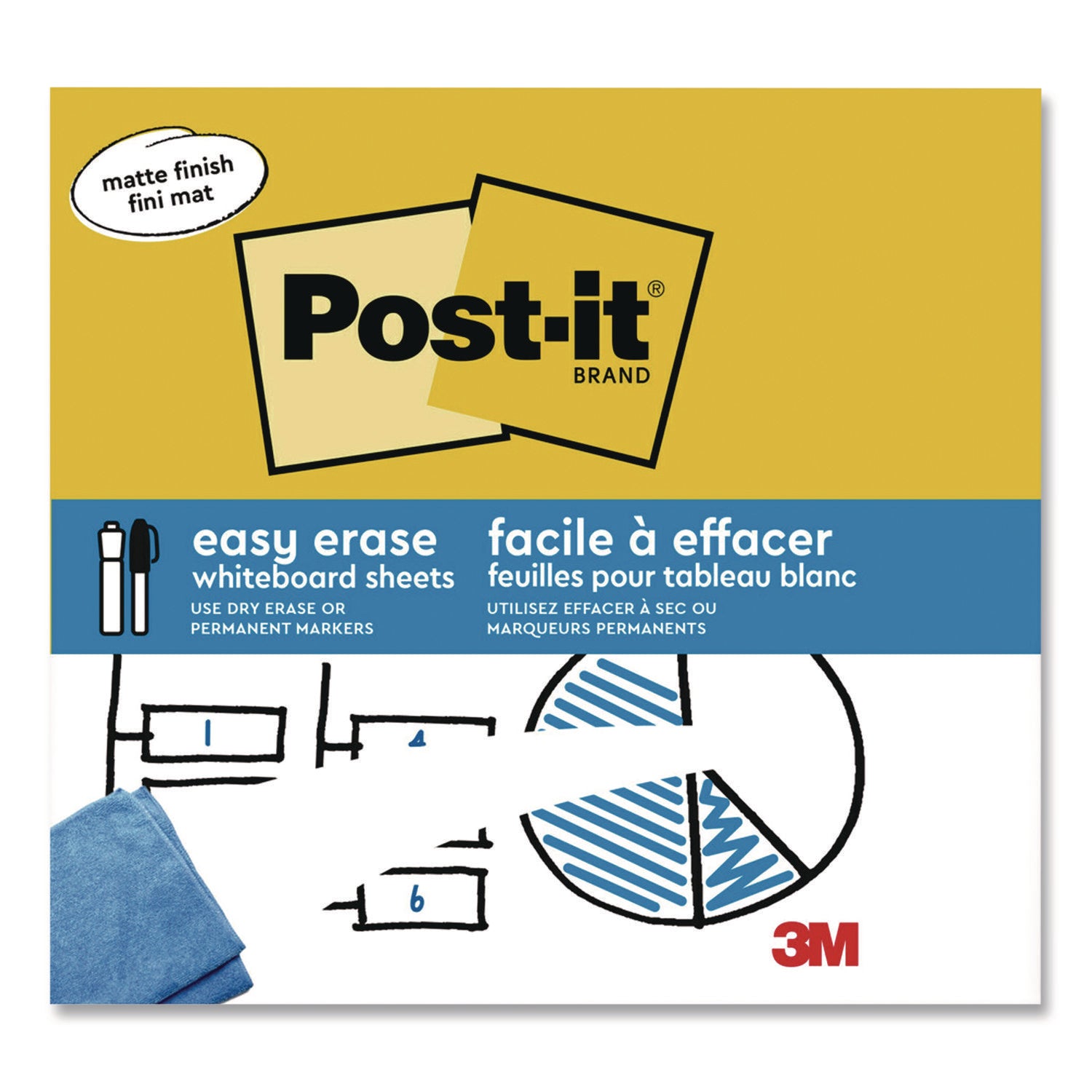 Post-it® Easy-Erase Whiteboard Sheets, Plastic Surface, 9.1 x 9.1, White, 2/Pack