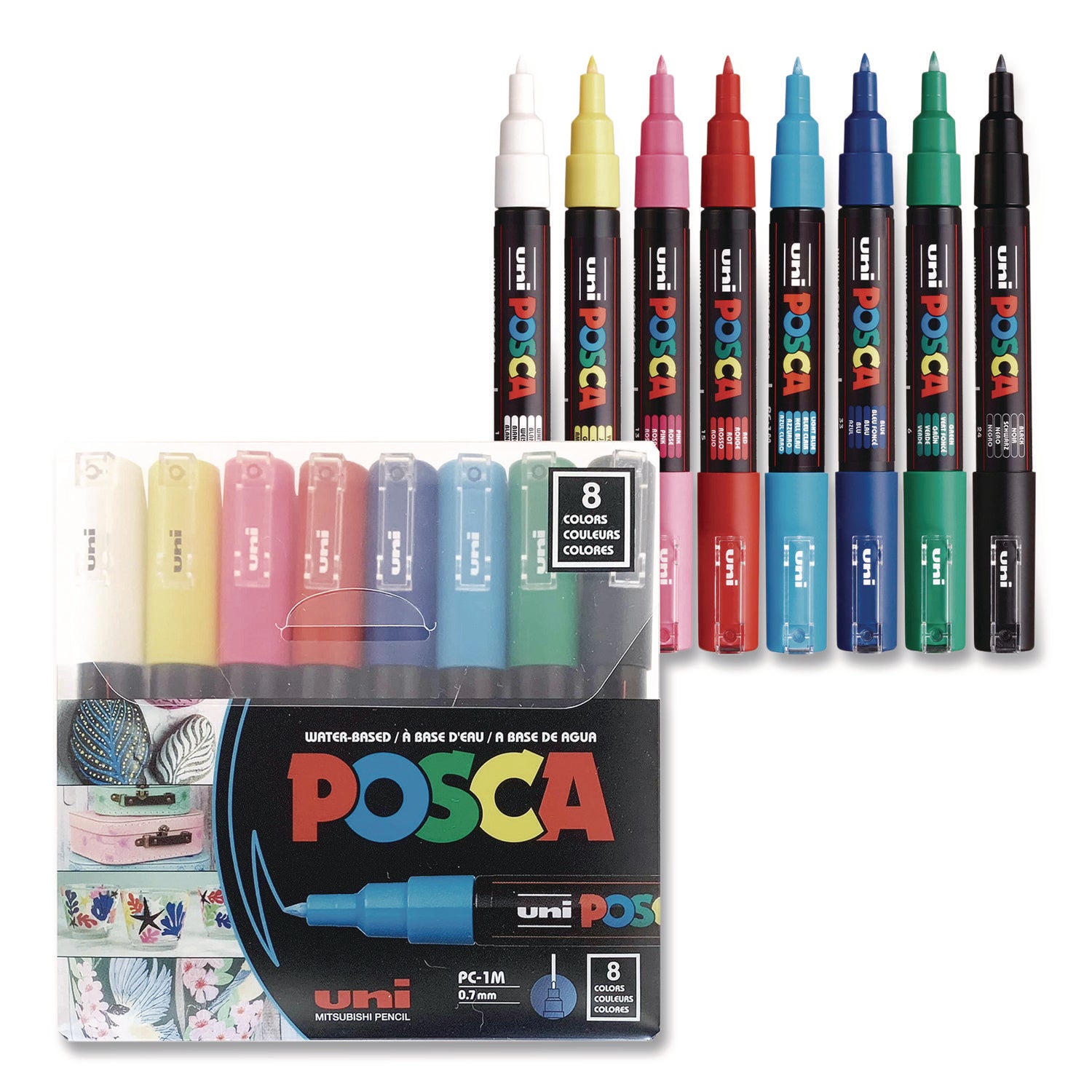POSCA™ Water-Based Paint Markers, Extra-Fine Bullet Tip, Assorted Colors, 8/Pack