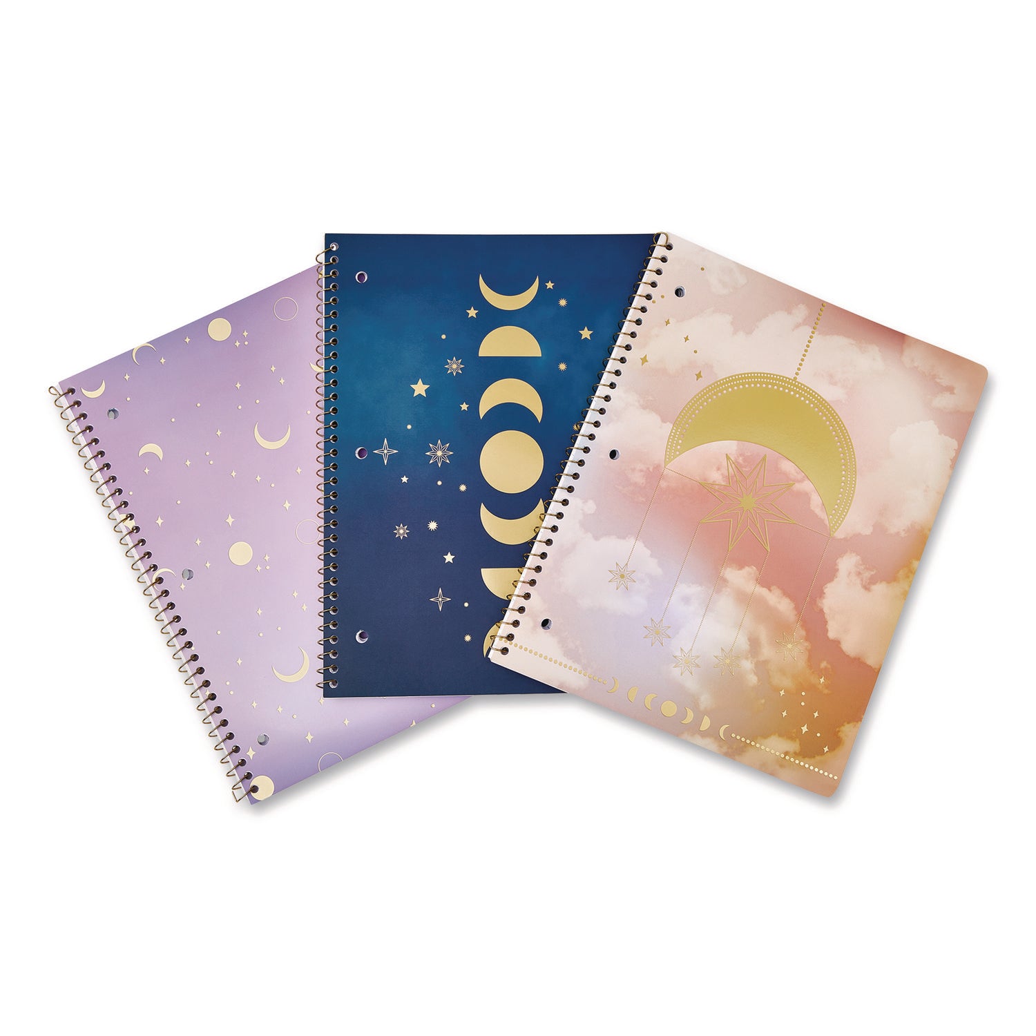 Eccolo Celestial Body Spiral Notebook, 1-Subject, Medium/College Rule, Assorted Cover Colors/Designs, (80) 11 x 8.5 Sheets, 3/Pack
