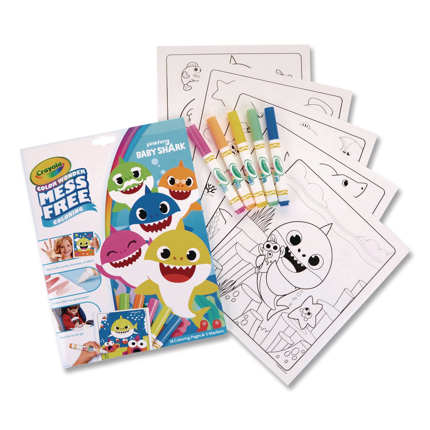 Crayola® Pinkfong Baby Shark Color Wonder Kit, (18) Coloring Pages, (5) Baby Shark Collection Markers