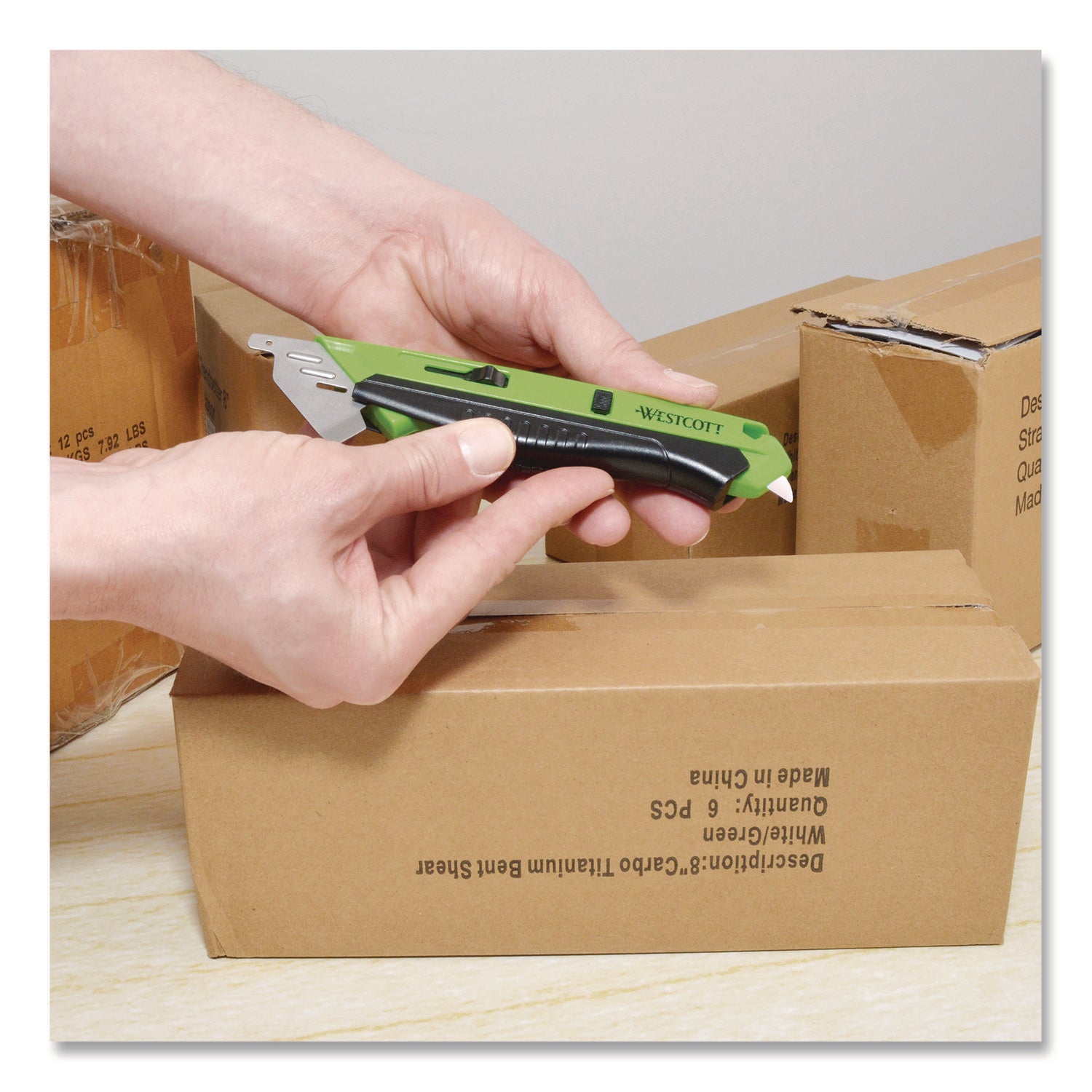 Westcott® Dual-Sided Ceramic Box Opener, ABS Plastic Handle, Green