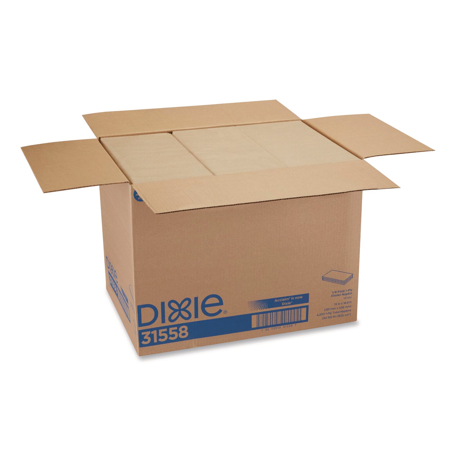 Dixie® 1/8-Fold Dinner Napkin, 1-Ply, 15 x 16.8, White, 350/Pack, 12 Packs/Carton