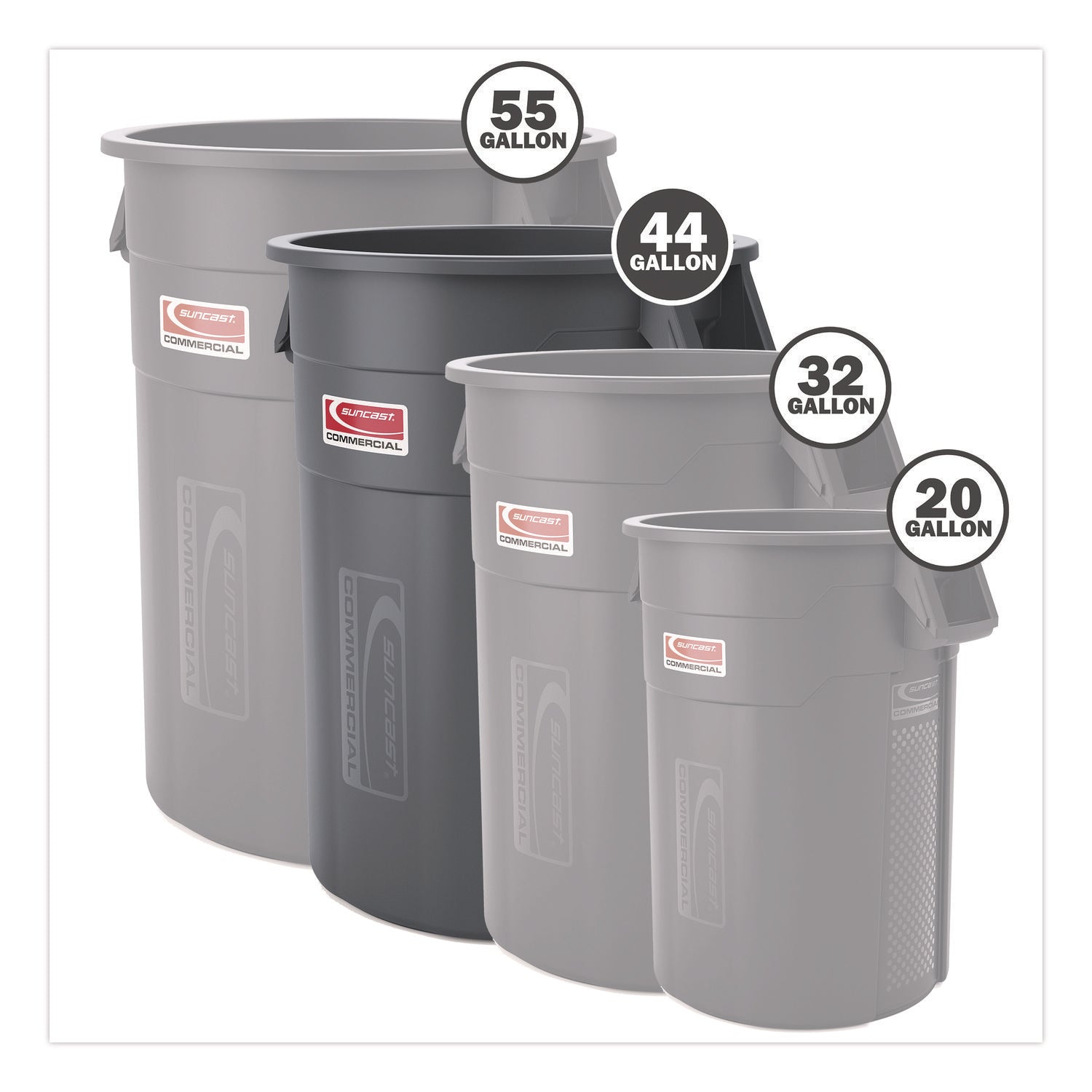 Suncast Commercial® Injection Molded Utility Trash Can, 44 gal, Plastic/Resin, Gray