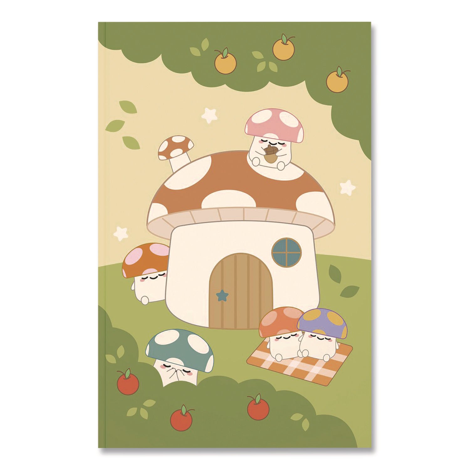 Denik Smoko Mushroom Garden Layflat Notebook, 1 Subject, Medium/College Rule, Green/Tan/Red Cover, (72) 8 x 5 Sheets