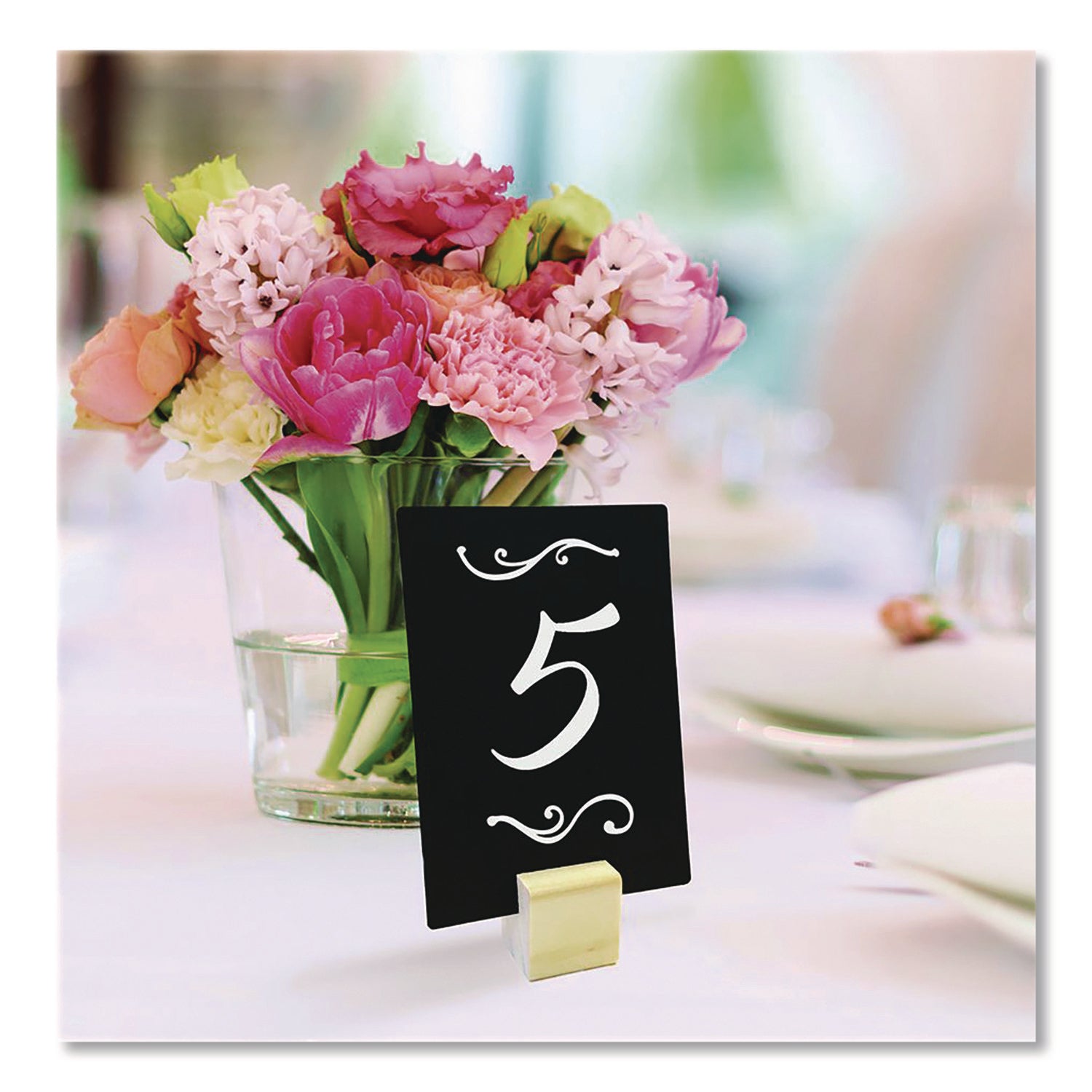 Excello Global Products® Tabletop Chalkboard Tag, Black Surface, Teak Wood Holder, 3 x 4, 6/Pack