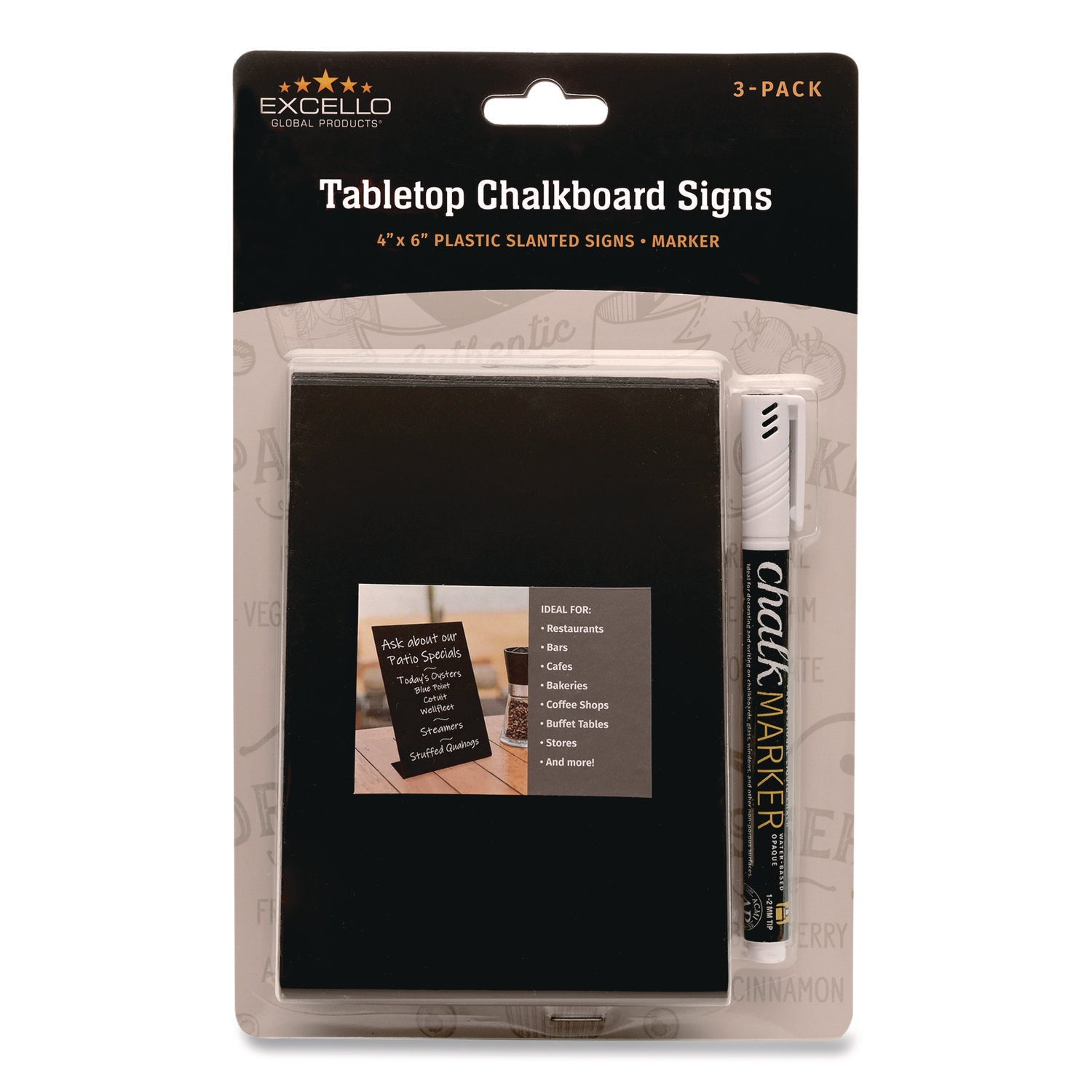 Excello Global Products® Tabletop Chalkboard Signs, Black Surface, 4 x 6, 3/Pack