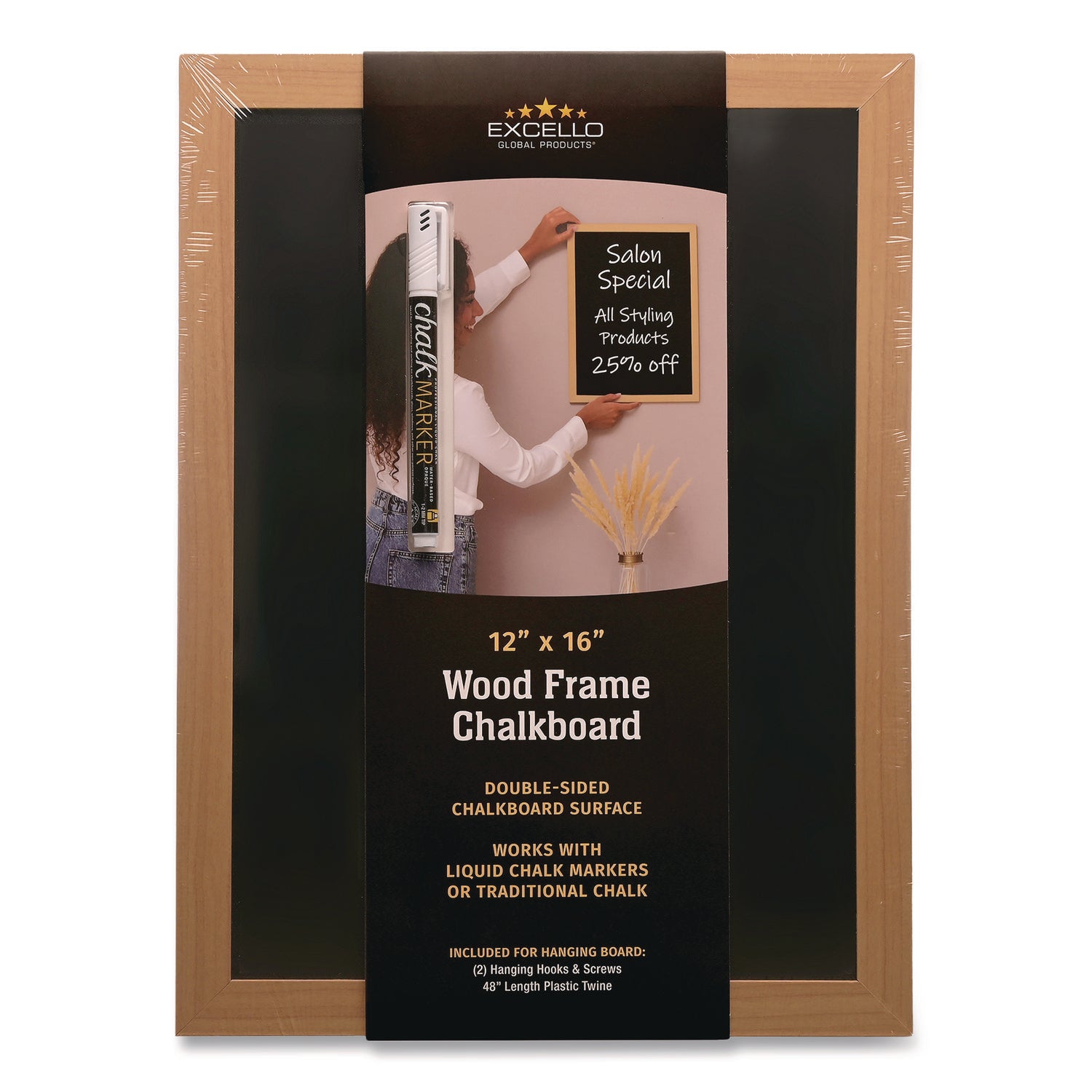 Excello Global Products® Chalkboard Sign, Black Surface, Brown Frame, 12 x 16