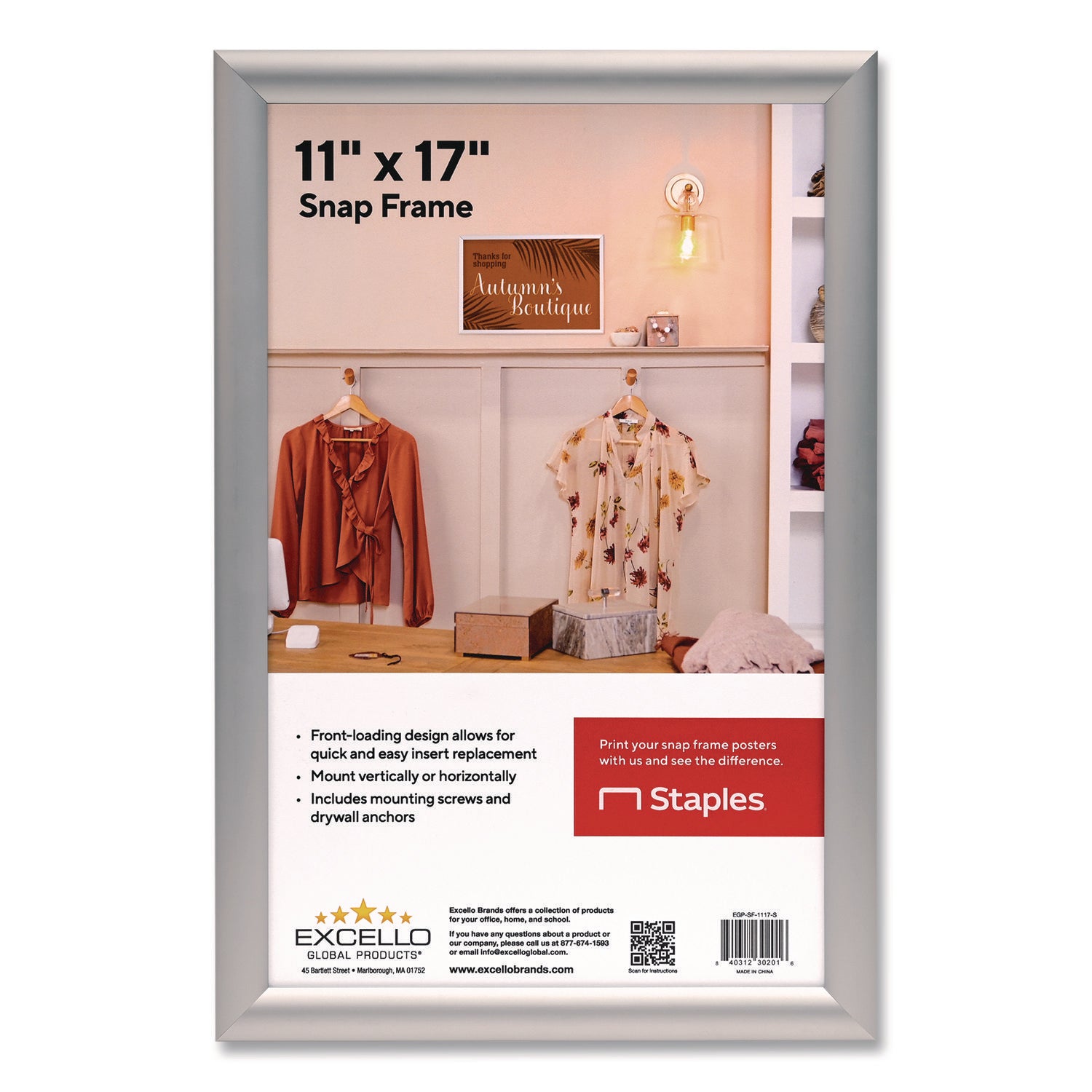 Excello Global Products® Poster Holder, Aluminum, 11 x 17, Silver