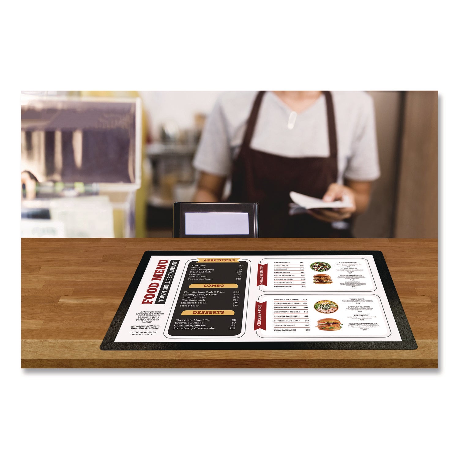 Excello Global Products® Menu Holder For 11 x 17 Menus, Landscape Orientation, 18.9 x 12.6 Holder, Clear/Black
