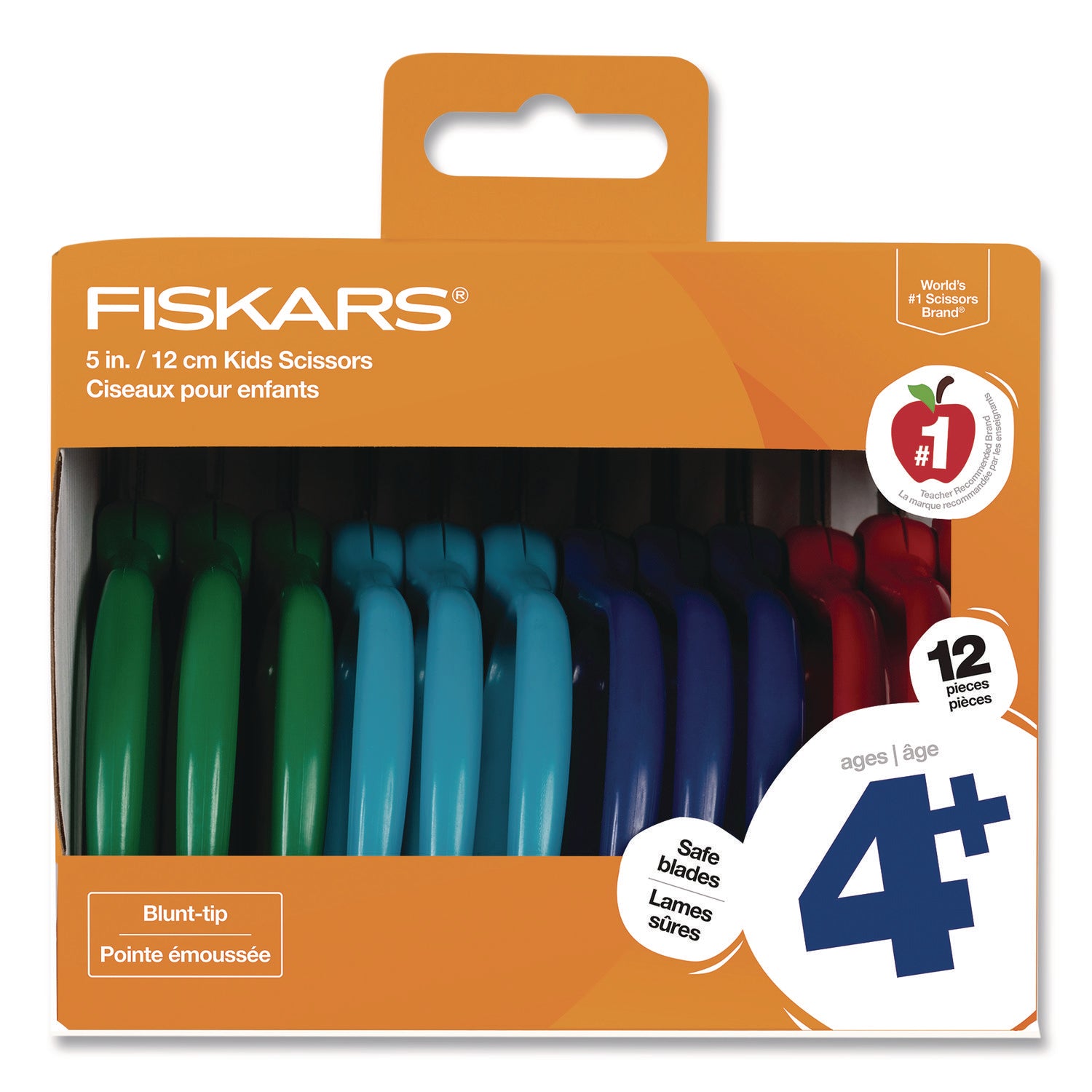Fiskars® Kids Scissors Classpack, 5" Long, Straight Assorted Handle Colors, 12/Pack