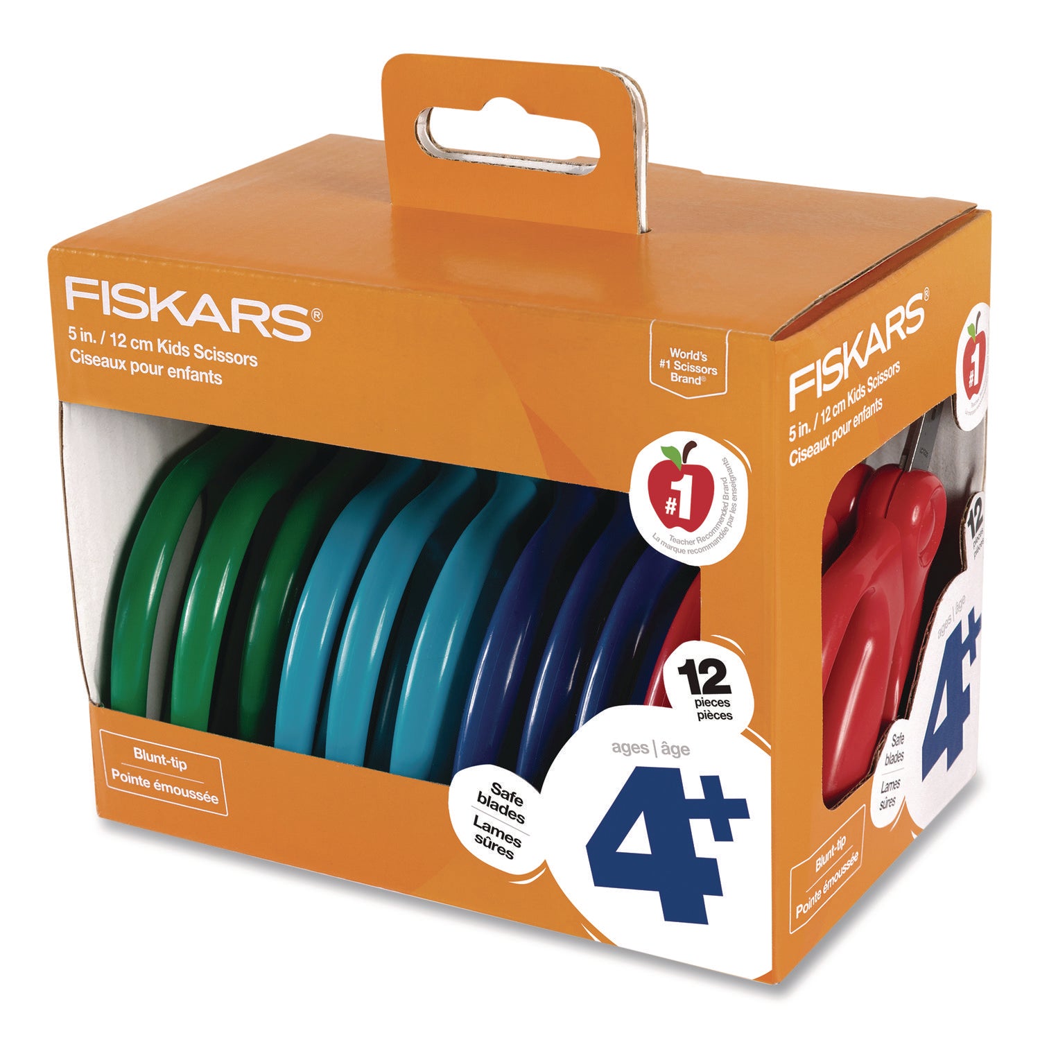 Fiskars® Kids Scissors Classpack, 5" Long, Straight Assorted Handle Colors, 12/Pack