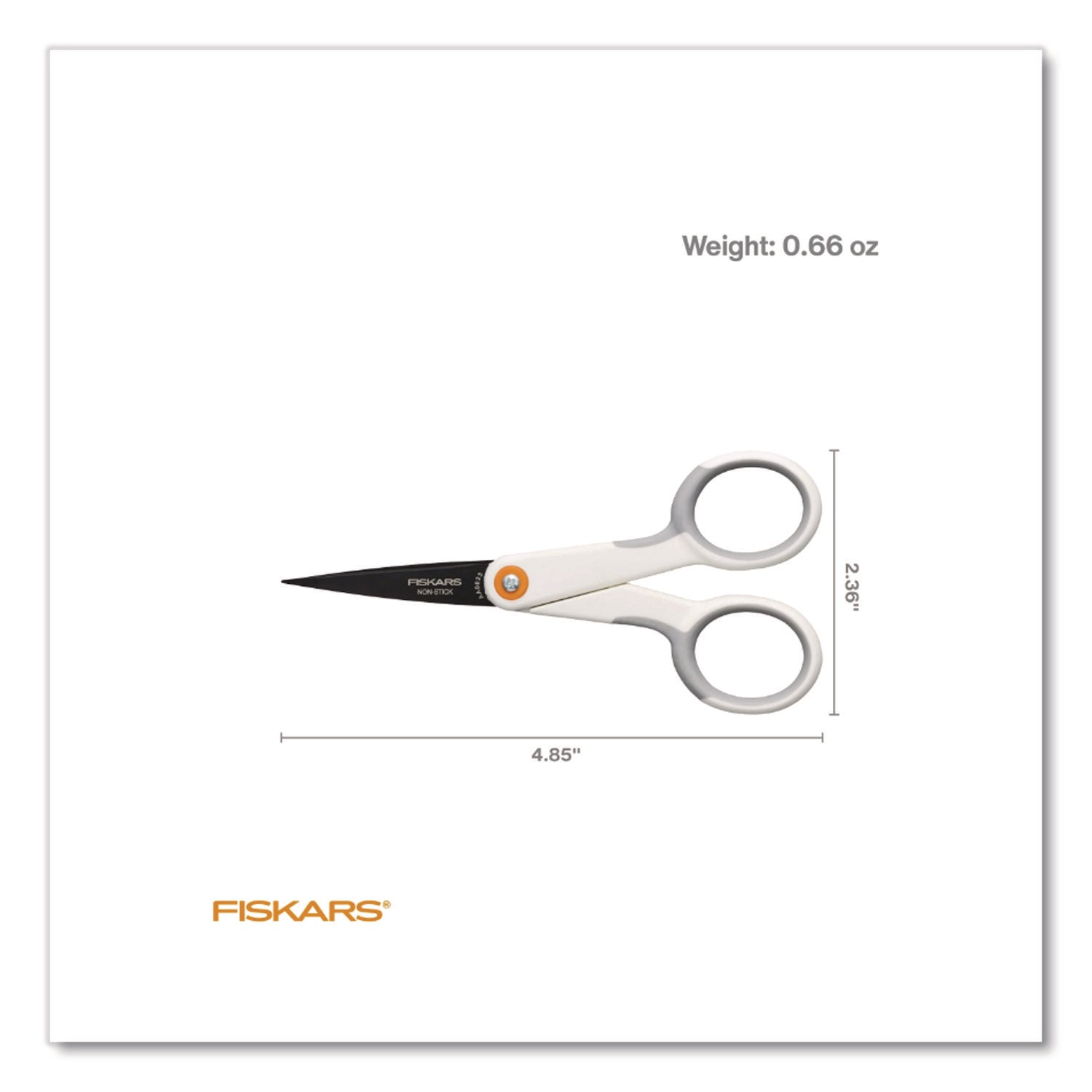 Fiskars® SoftGrip Nonstick Scissors, 5" Long, Straight White/Gray Handle