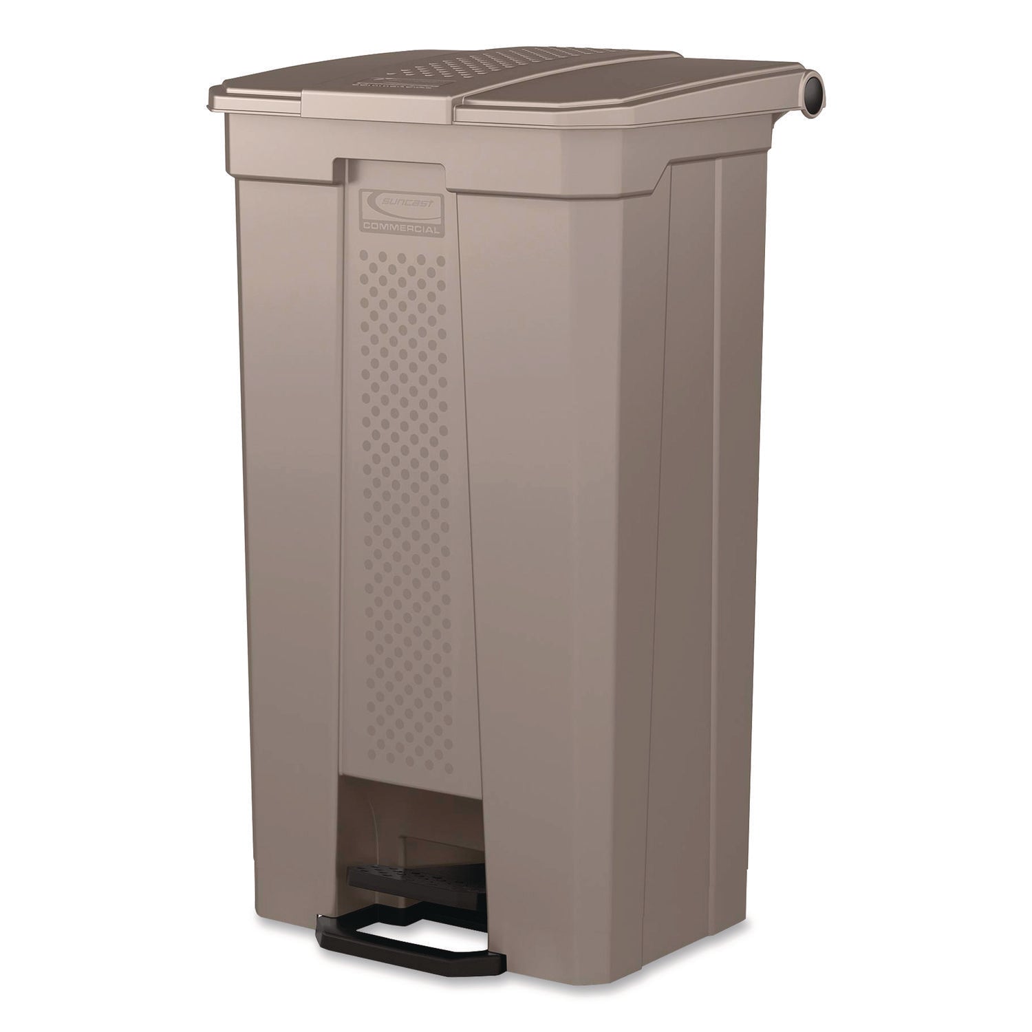 Suncast Commercial® Step-On Trash Can, 23 gal, Resin, Platinum Metallic