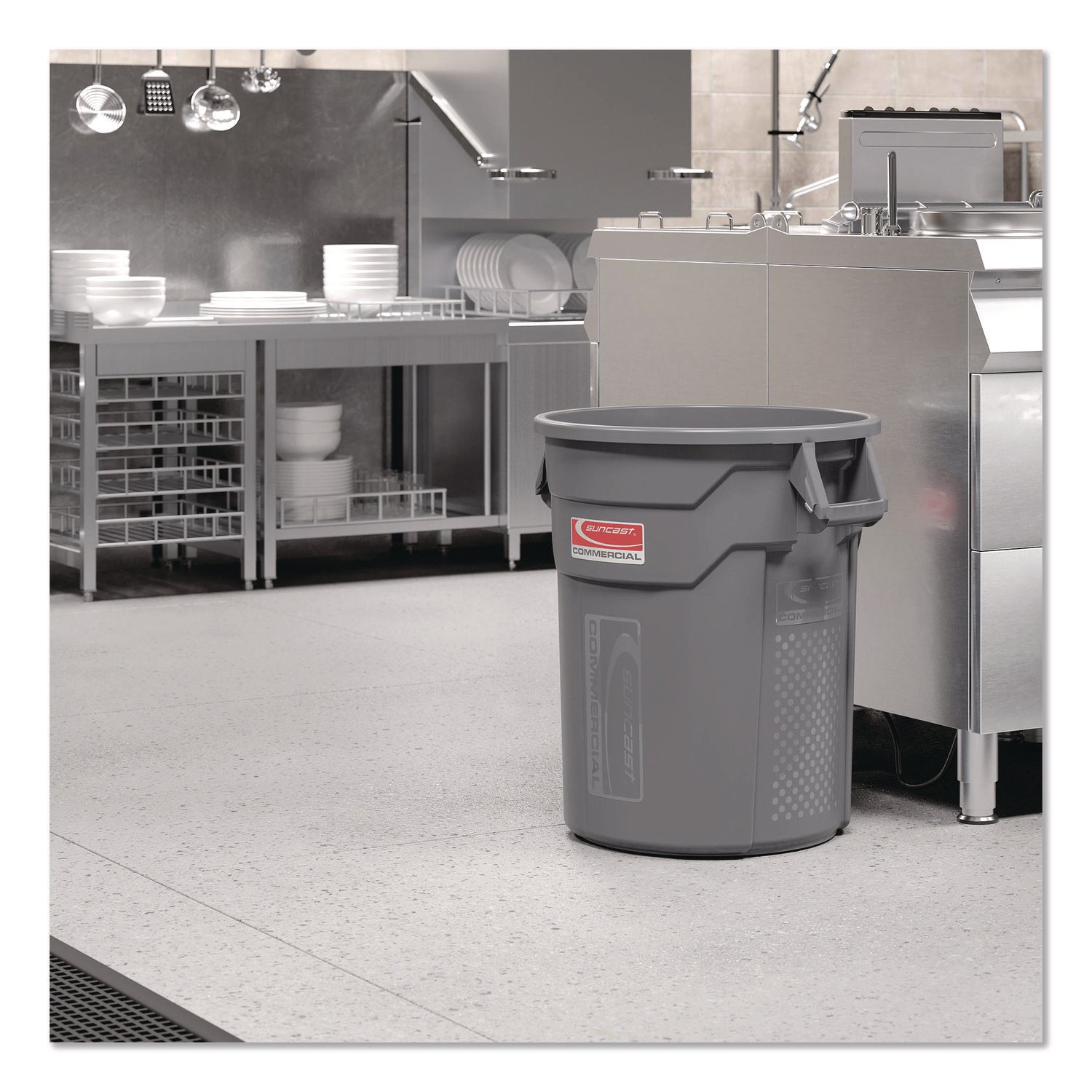 Suncast Commercial® Injection Molded Utility Trash Can, 20 gal, Resin, Gray